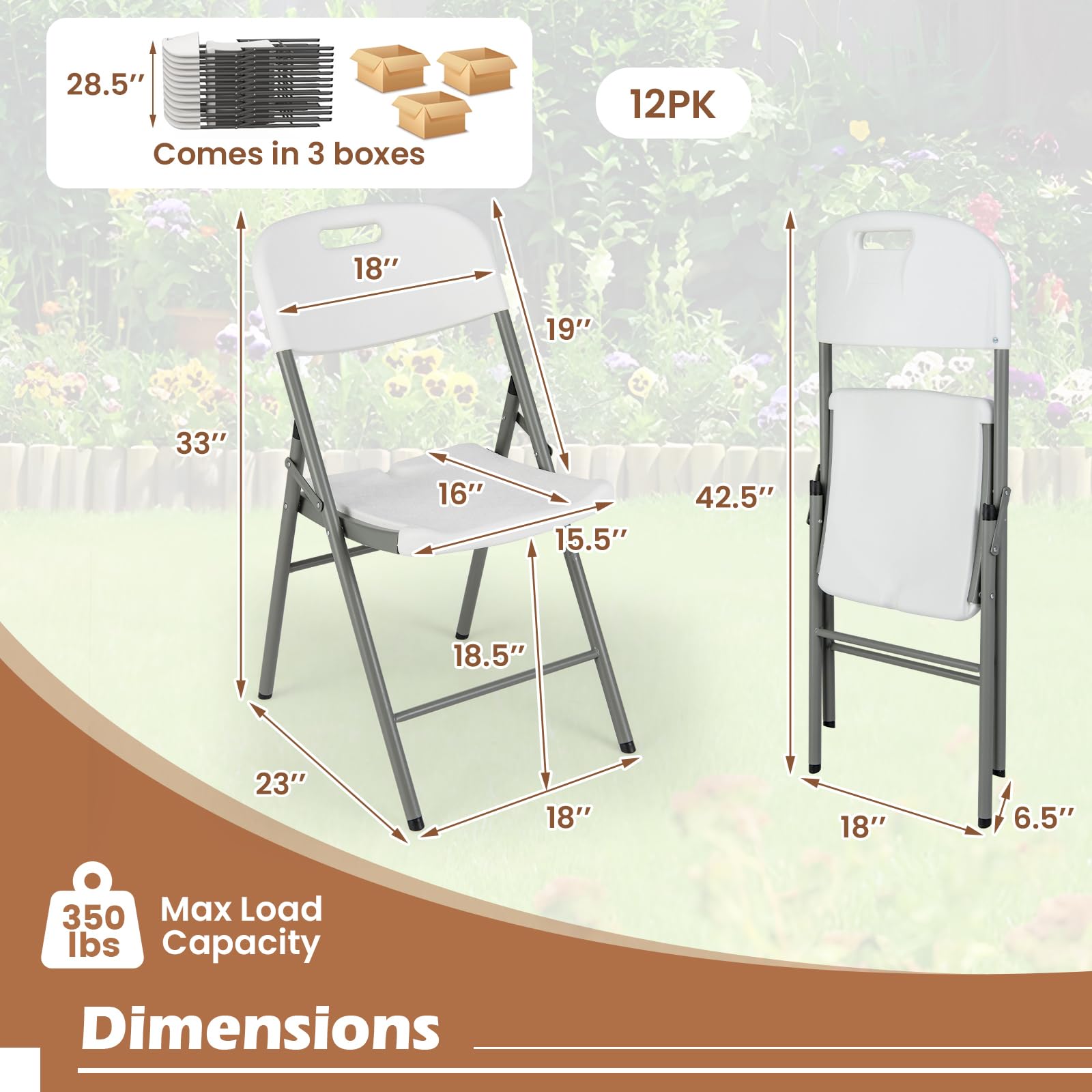 Giantex 4/8/12-Pack Plastic Folding Chairs, HDPE Waiting Room Chairs w/Metal Frame