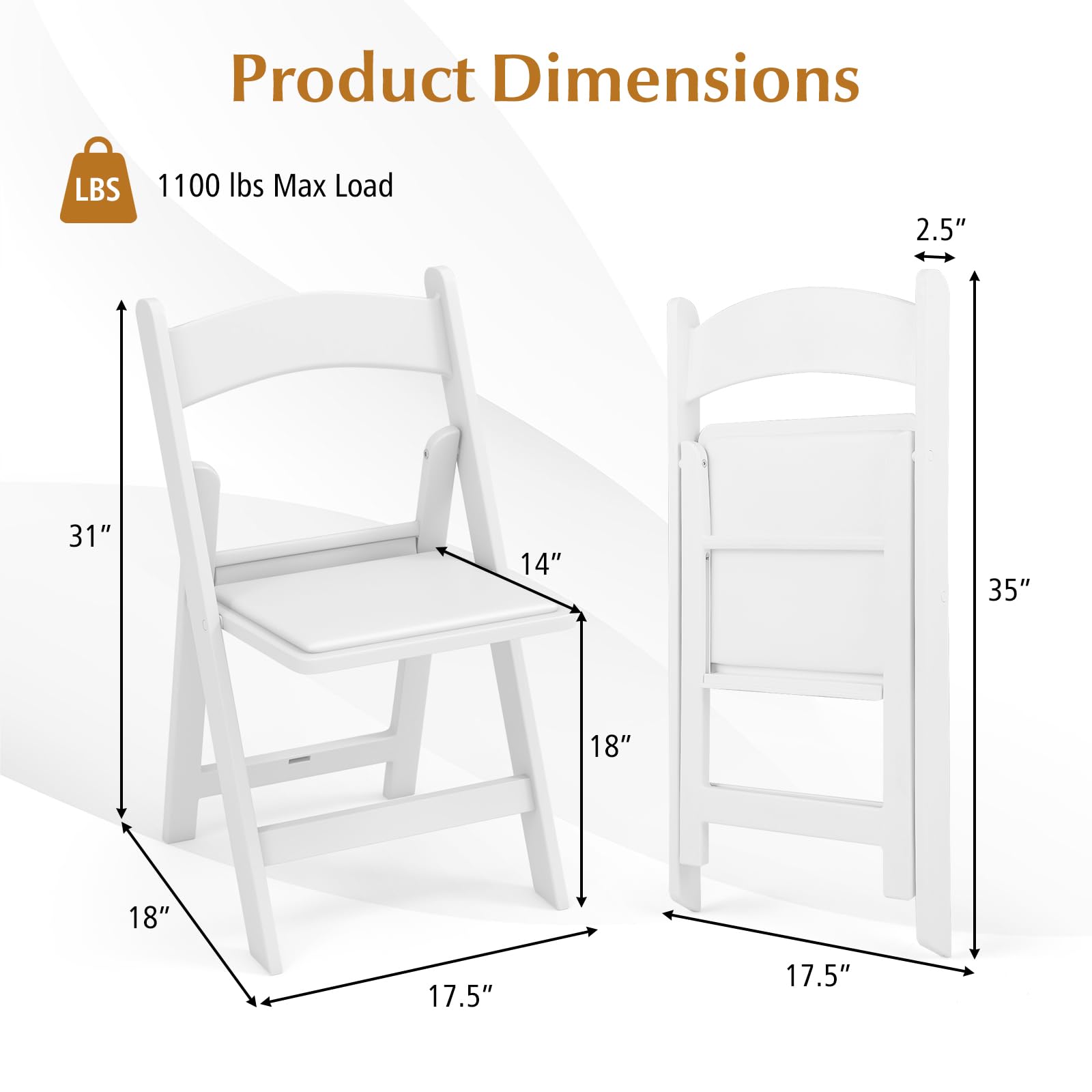 Giantex Folding Chairs with Padded Seat, All-Weather Resin Frame