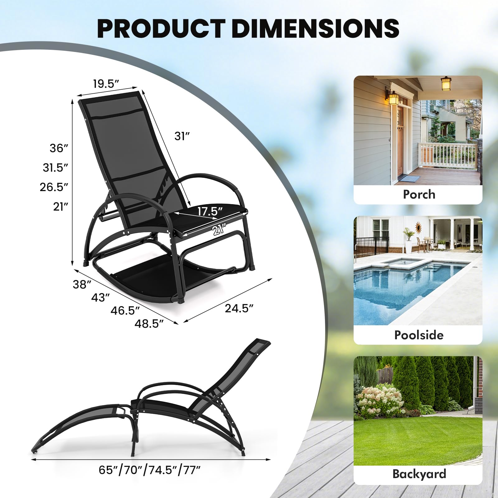 Giantex 2-in-1 Outdoor Rocking Chair, Convertible Lounge Chair with 4-Position Adjustable Backrest