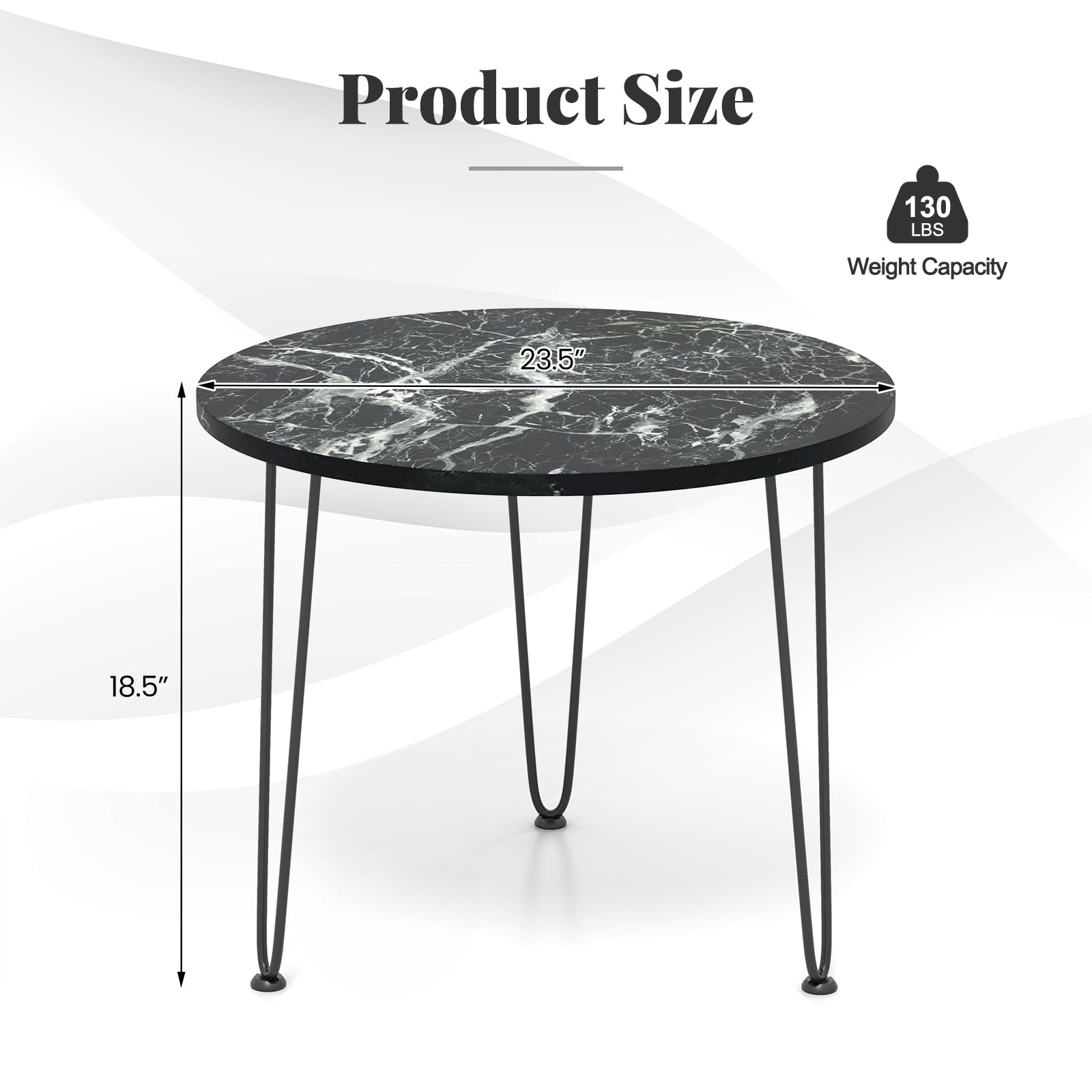 Giantex Round Coffee Table, Faux Marble Center Table with Metal Legs, Sofa Accent Side Table