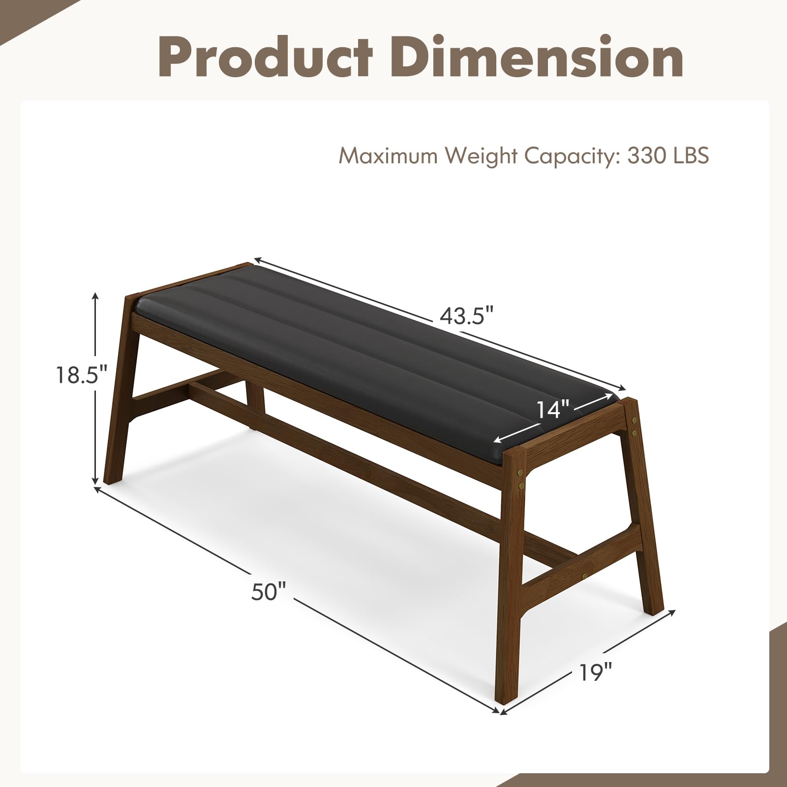 Giantex Upholstered Wood Dining Bench, 50" Entryway Bench w/Padded Seat & Solid Rubber Wood Frame