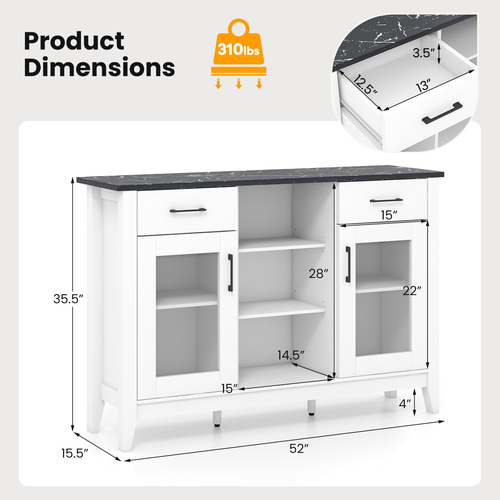 Giantex Sideboard Buffet Cabinet with 2 Drawers, Kitchen Storage Cabinet w/2 Doors, Open Compartments