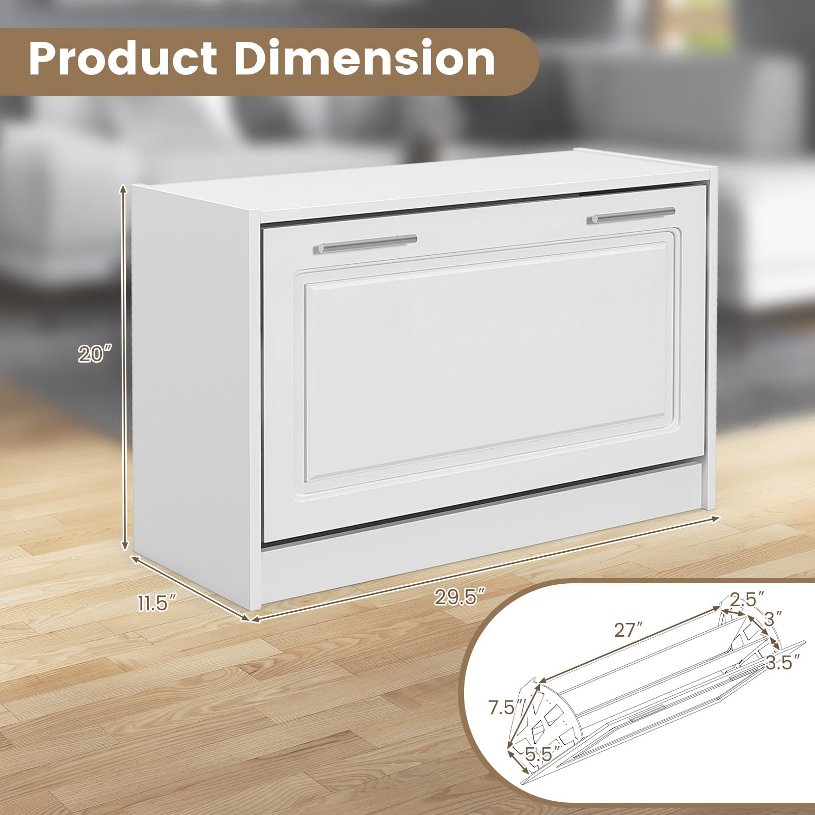 Giantex Shoe Cabinet with Flip Drawer, Shoe Storage Cupboard Organizer with Anti-toppling Device