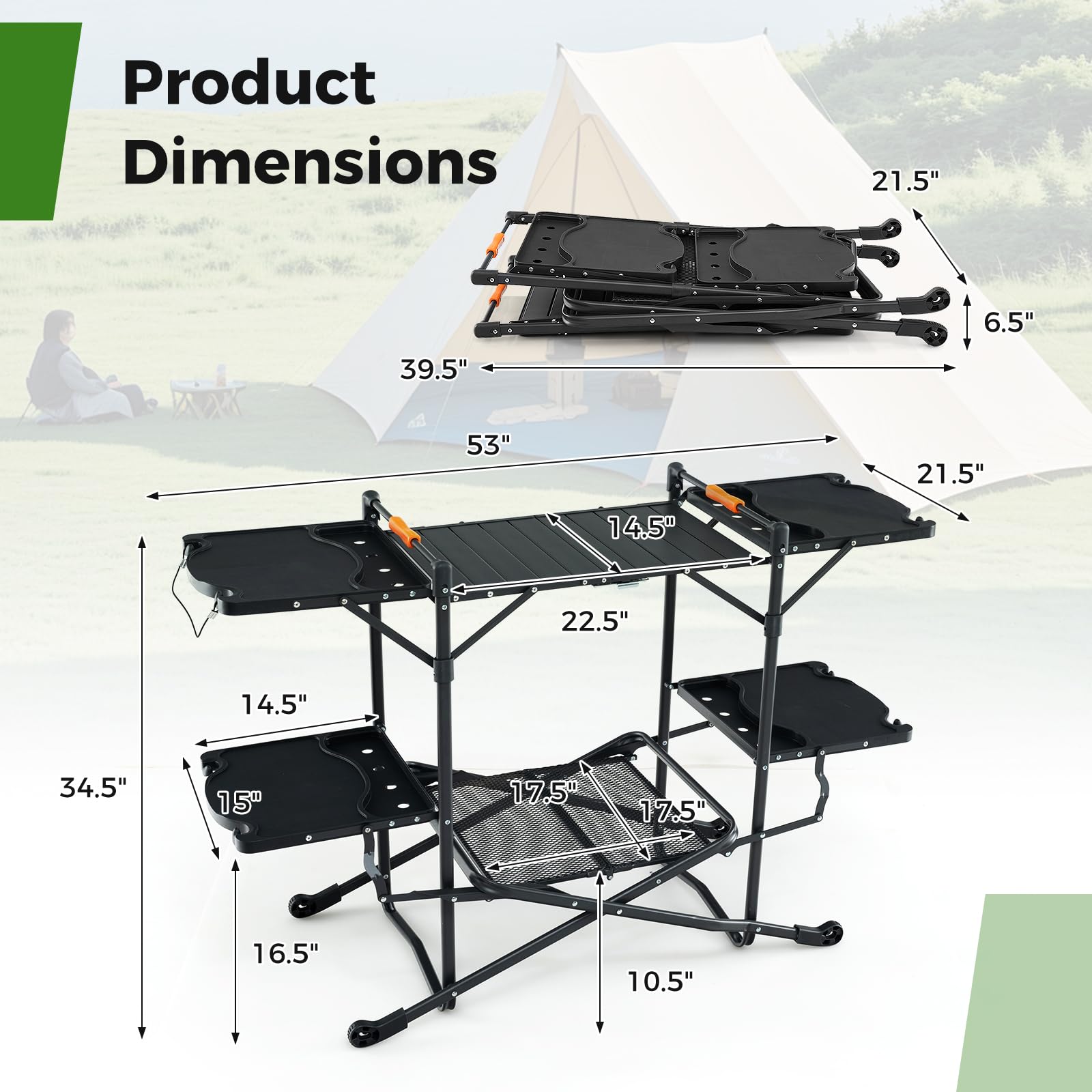 Giantex Camping Cooking Table, Folding Grill Table with Aluminum Tabletop, 4 Side Tables, Storage Rack