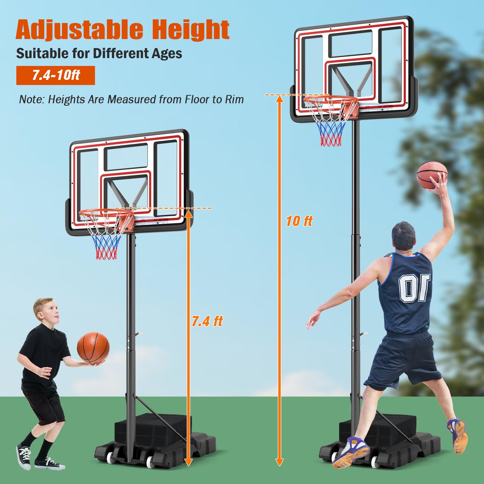 Giantex Portable Basketball Hoop Outdoor - 7.4-10 FT Height Adjustable Basketball Goal System