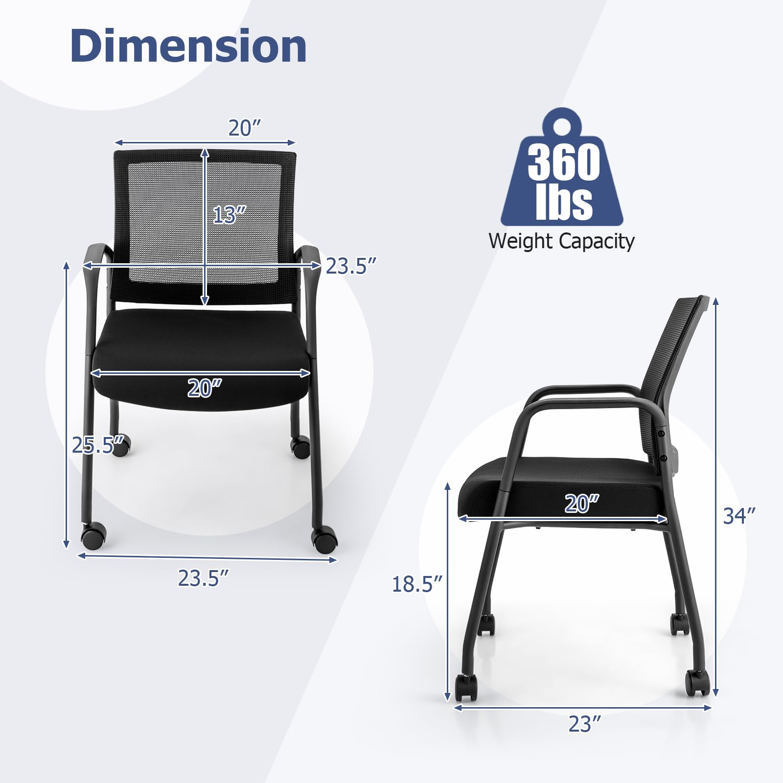 Giantex Waiting Room Chairs - Reception Chairs, Office Guest Chairs with Wheels, Metal Frame & Armrests