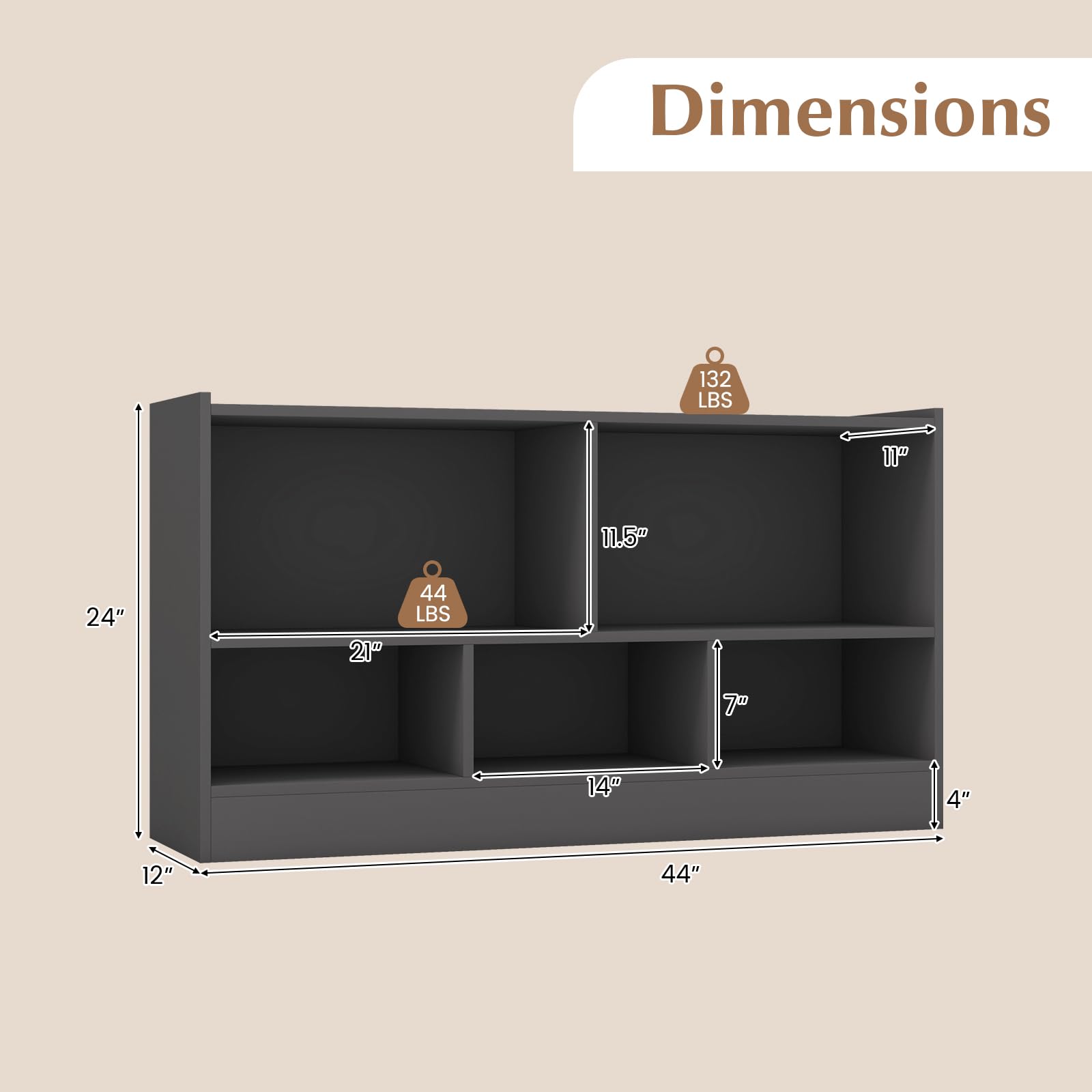 Giantex 5-Cube Bookcase, Freestanding 3-Tier Bookshelf with Spacious Top & Raised Base