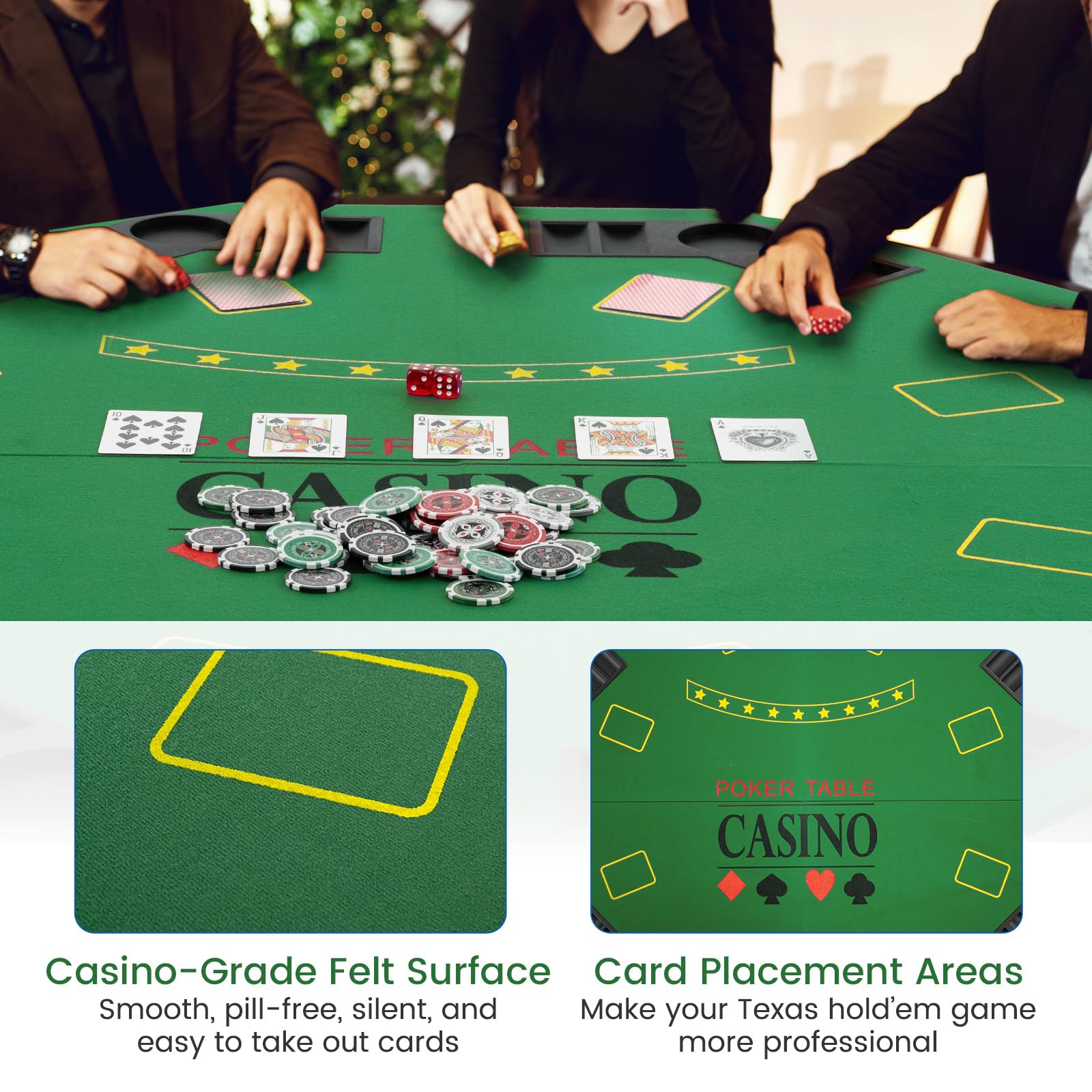 Giantex 48" Poker Table Top, 8 Player Foldable Texas Holdem Poker Mat Layout w/Carrying Bag