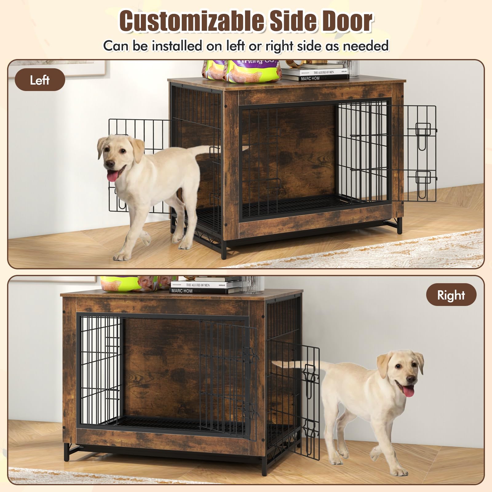 Giantex Dog Crate Furniture - Dog Kennel Side Table with Double Doors & Removable Pull-Out Tray