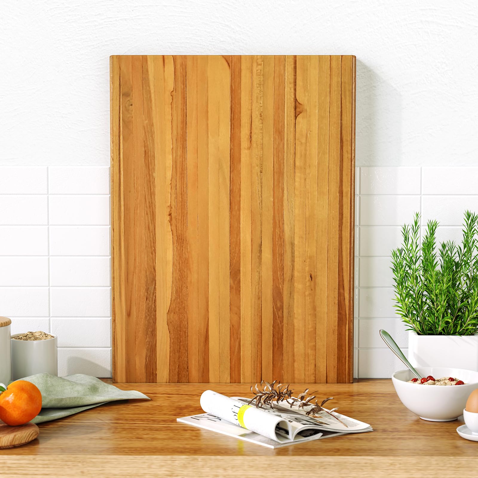 Giantex Teak Wood Cutting Board, Extra Large 24" Reversible Cutting Board with Side Handle