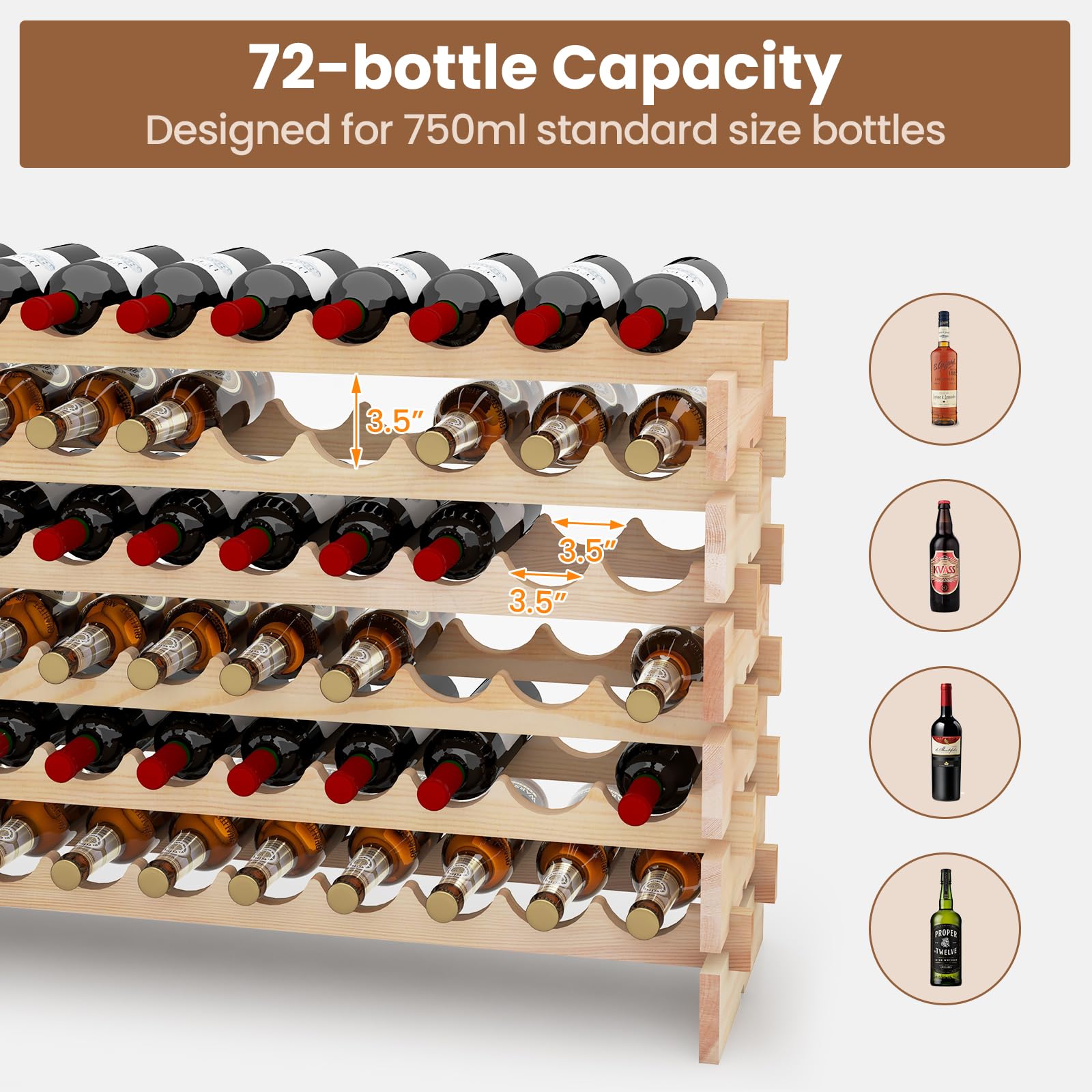 Giantex 72 Bottle Stackable Modular Wine Rack, 6-Tier Wine Storage Display Shelf, Wine Bottle Holder