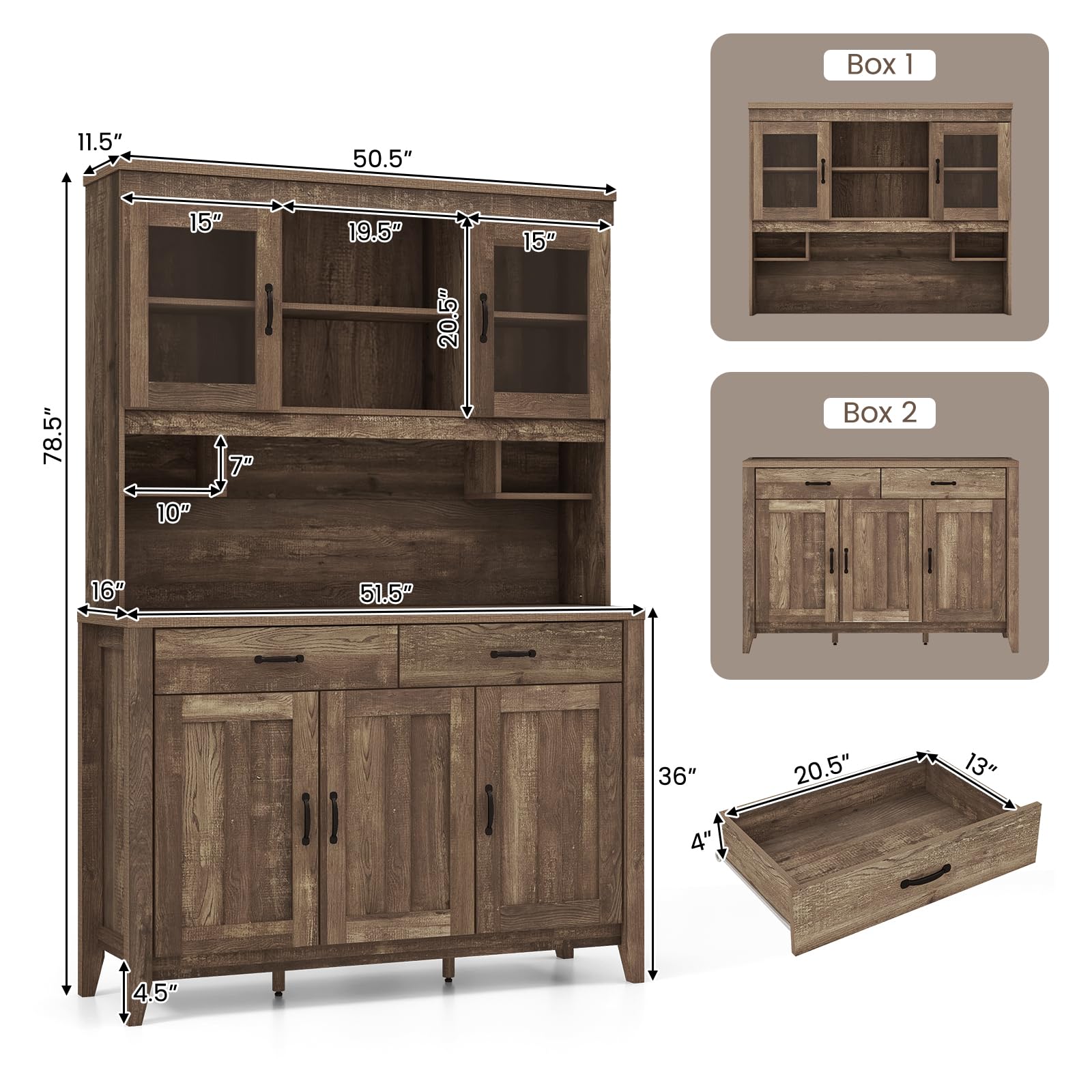 Giantex Kitchen Pantry Cabinet, 78.5” Tall Buffet Hutch Cabinet with Microwave Countertop