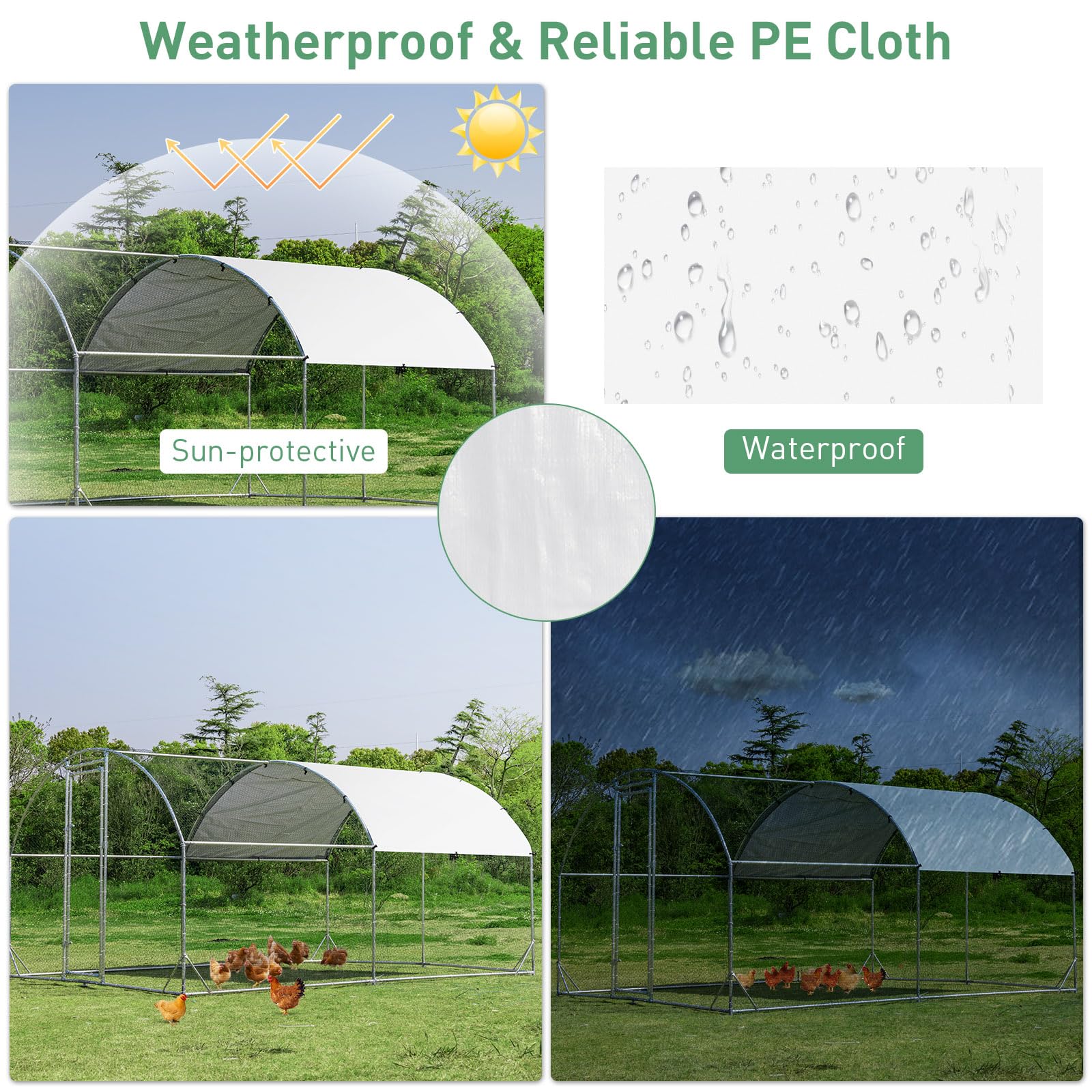 Giantex Metal Chicken Coop, Galvanized Walk-in Chicken Run with Waterproof PE Cover, Dome