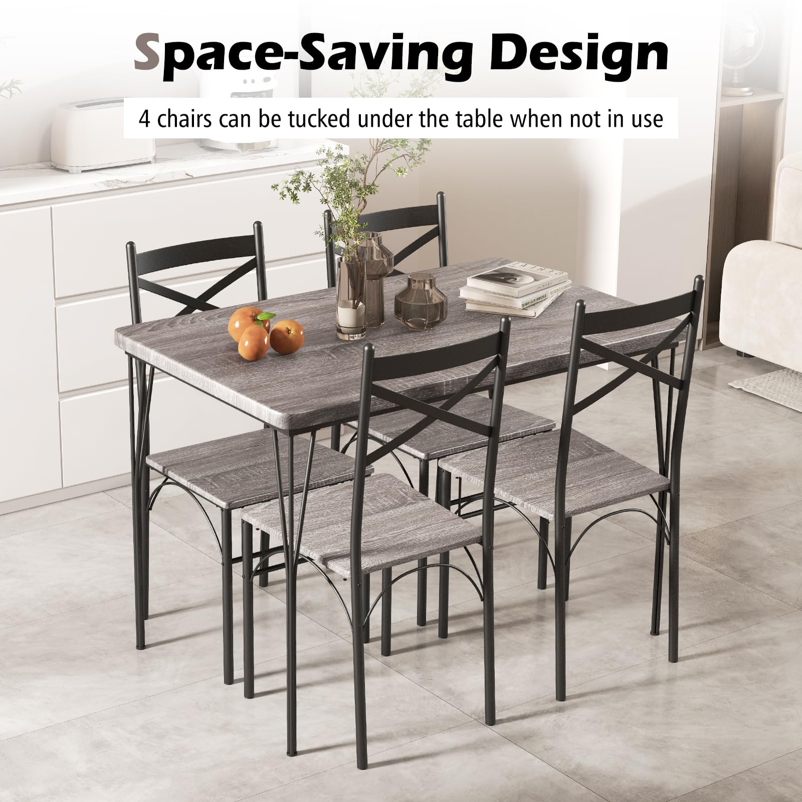 Giantex 5-Piece Dining Table Set, Modern Rectangular Dining Table & 4 Dining Chairs Set with Metal Frame