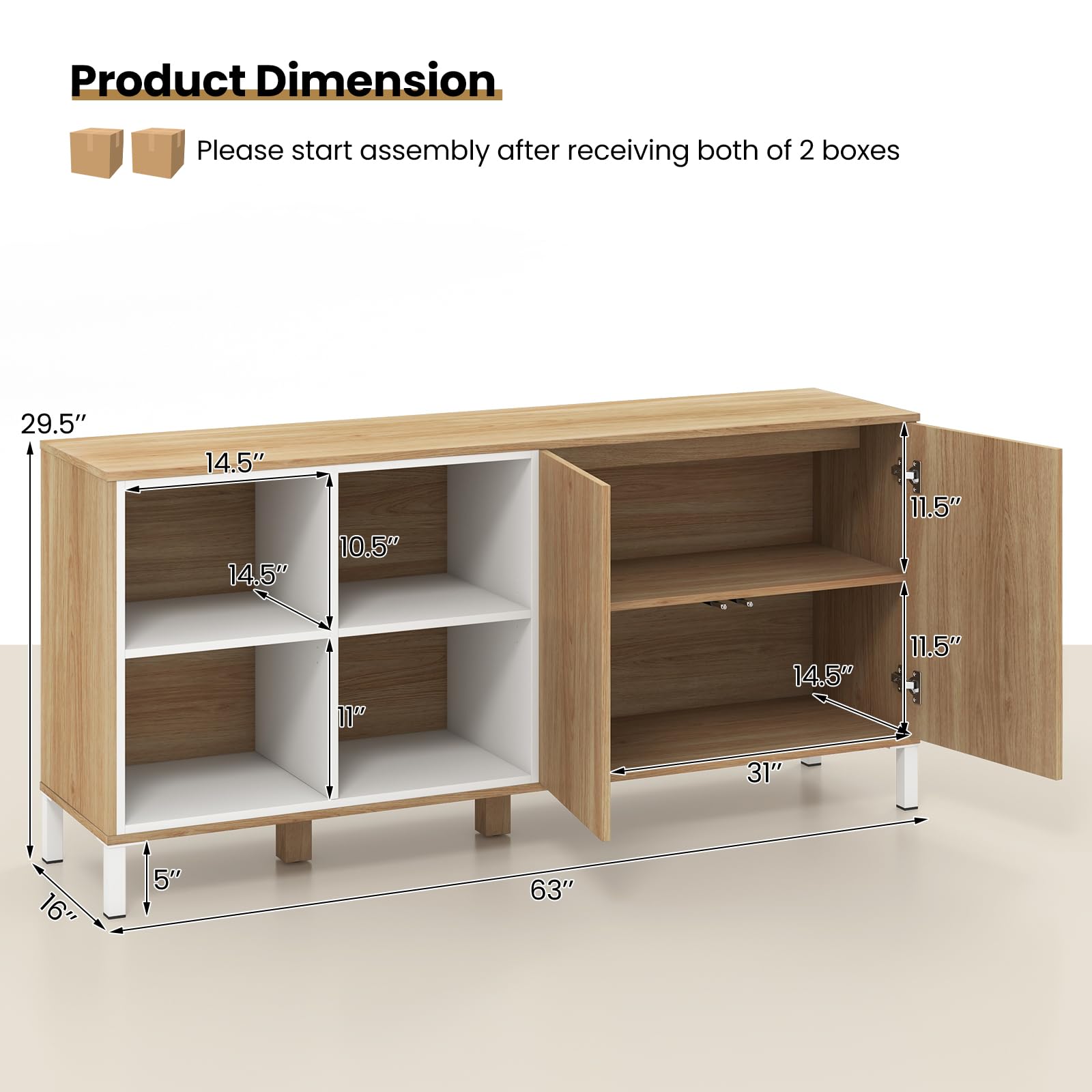 Giantex 63” Buffet Cabinet with Storage, Farmhouse Kitchen Sideboard w/ 4 Cubes, Adjustable Shelves & Pop-up Doors