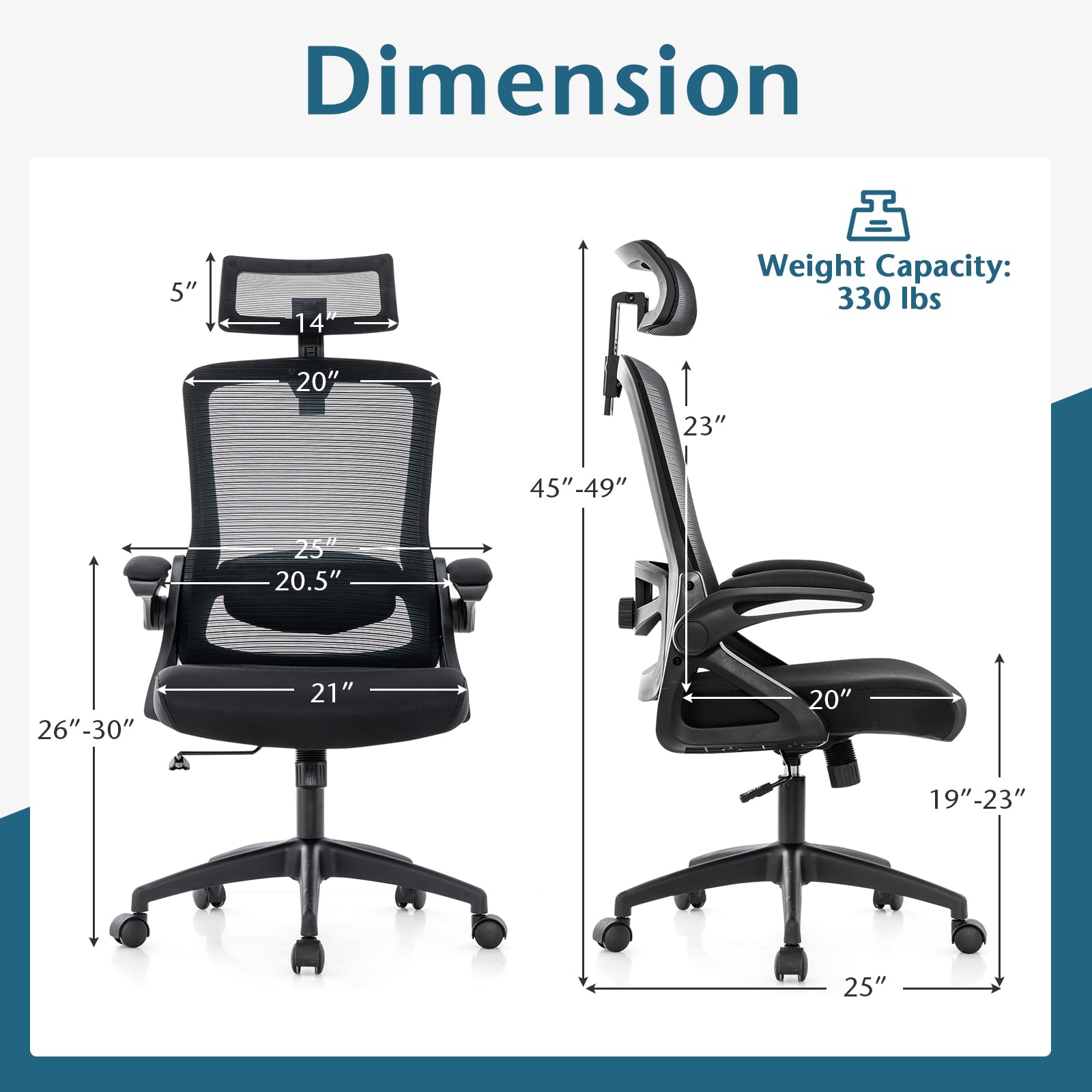 Giantex Ergonomic Mesh Office Chair, High Back Desk Chair with Adjustable Headrest, Lumbar Support