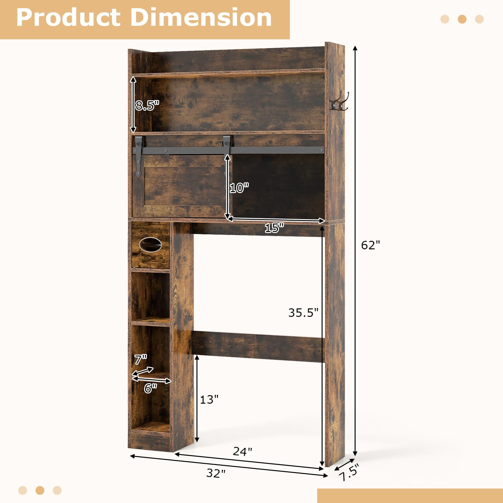 Giantex Over The Toilet Storage Cabinet, 6-Tier Freestanding above Toilet Rack with Gliding Door