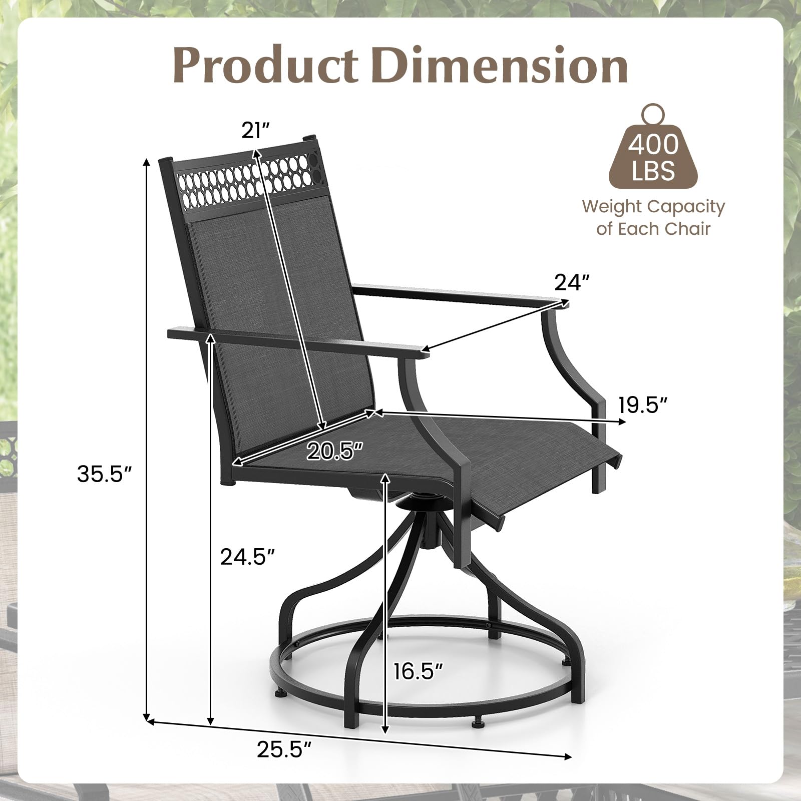 Giantex Swivel Outdoor Chairs,  Patio Dining Chairs, Round Steel Base