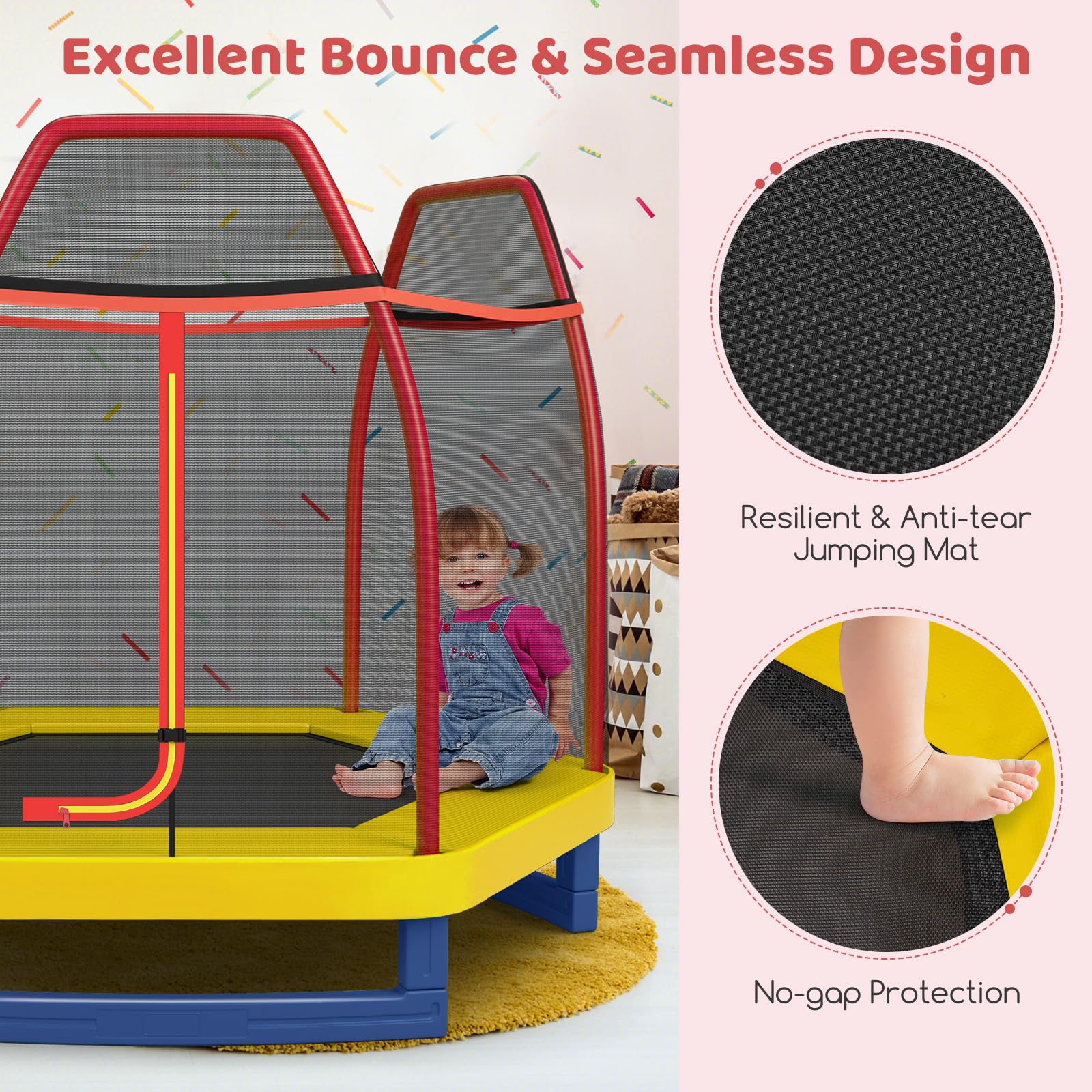 Giantex 7 Ft Kids Trampoline w/Safety Enclosure Net