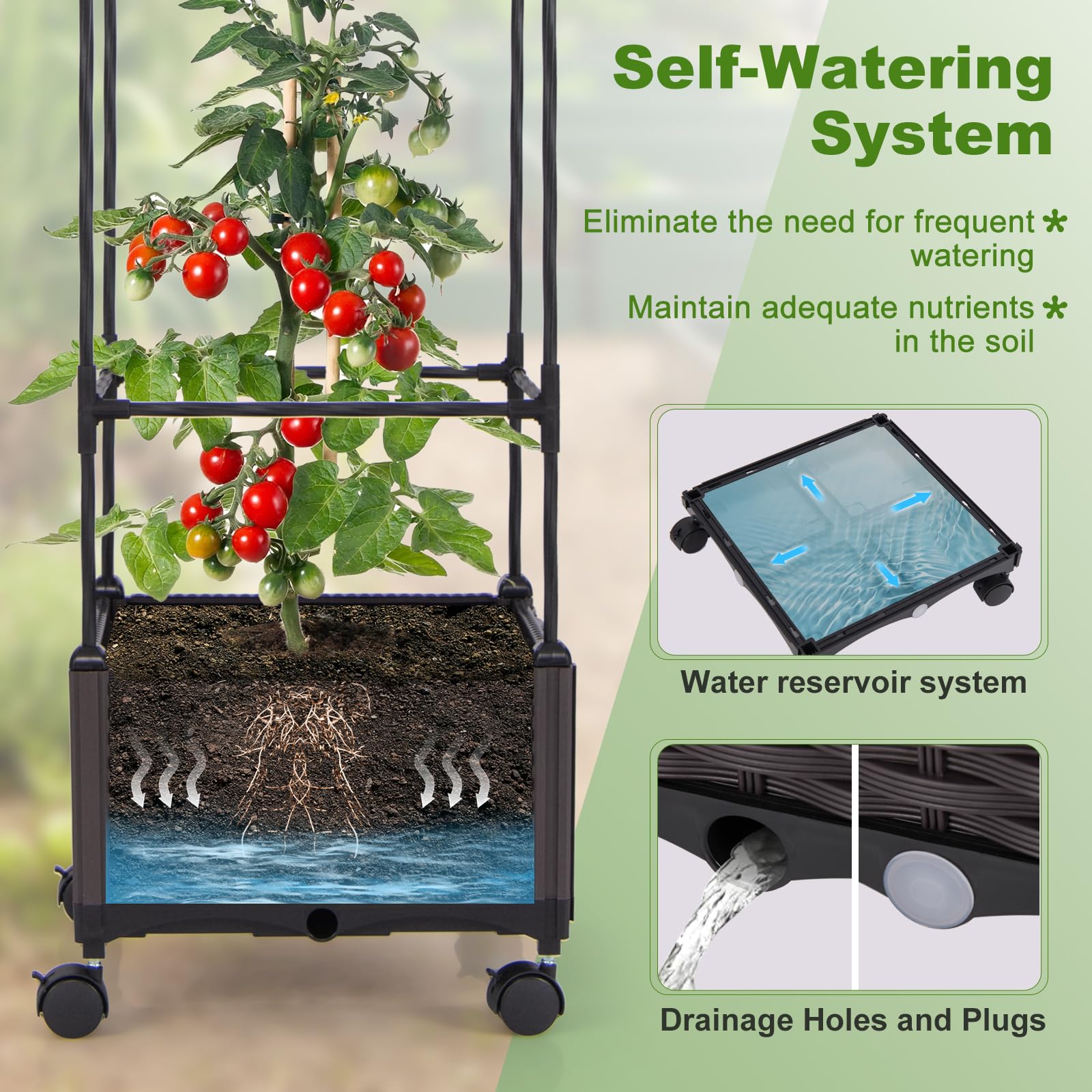 Giantex Raised Garden Bed with Tomato Cages, 67” Adjustable Height