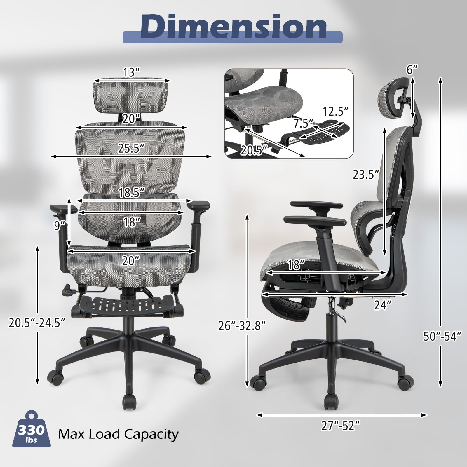 Giantex Ergonomic Office Chair, High Back Mesh Computer Desk Chair with Adjustable Backrest Headrest