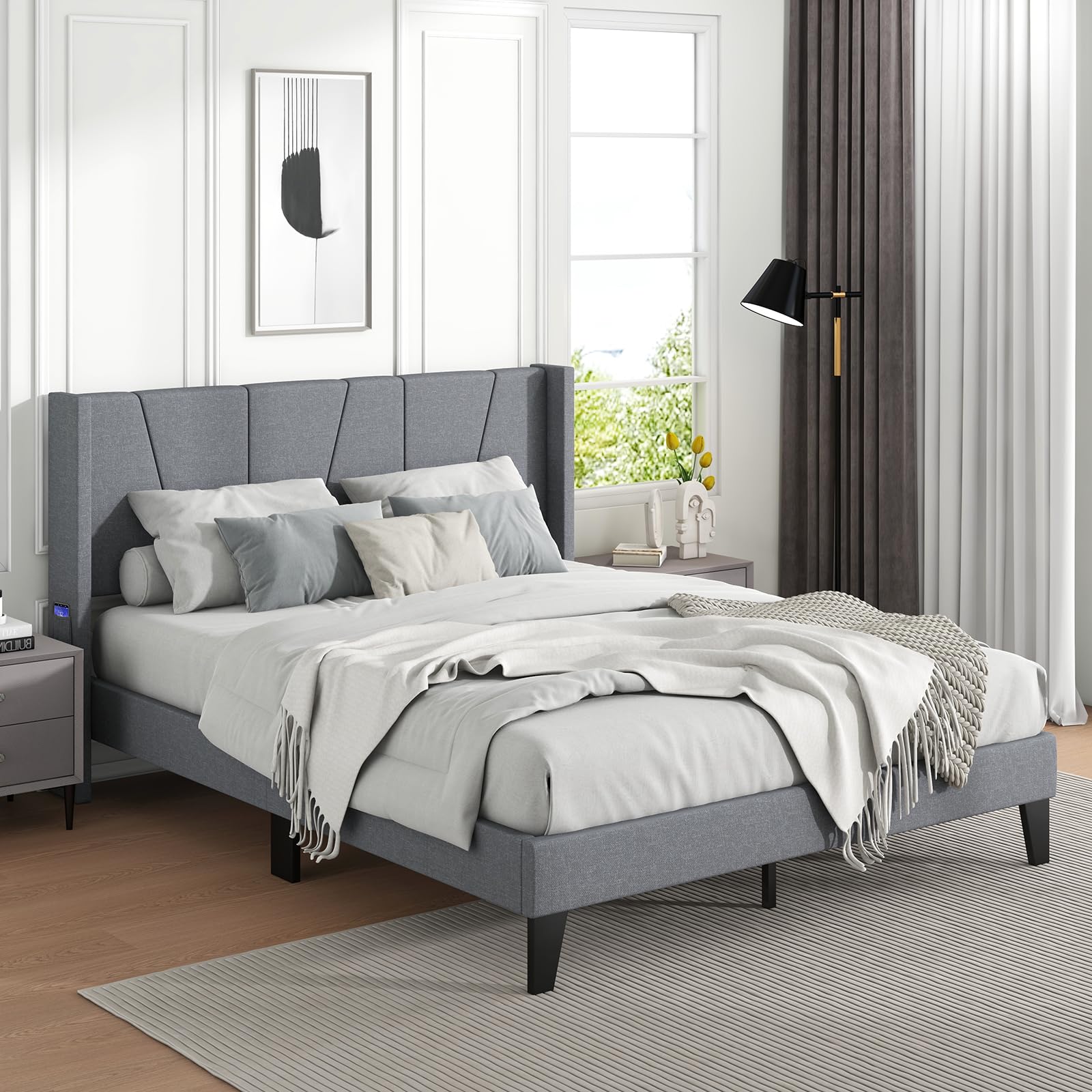 Giantex Bed Frame with Wingback Headboard