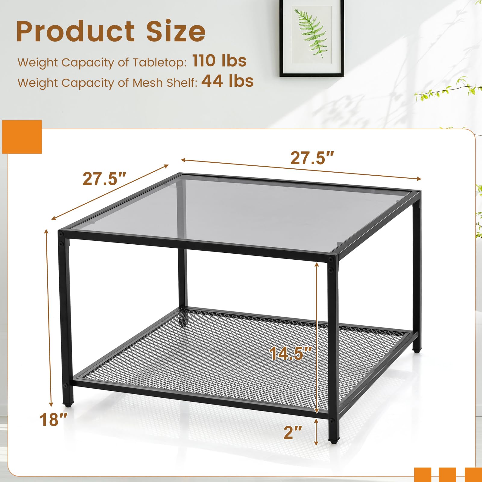 Giantex 27.5" Square Coffee Table