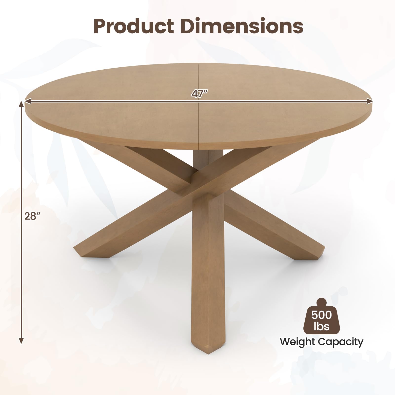 Giantex 47" Round Dining Table, Mid Century Modern Round Kitchen Table w/Solid Acacia Wood Legs, Adjustable Foot Pads