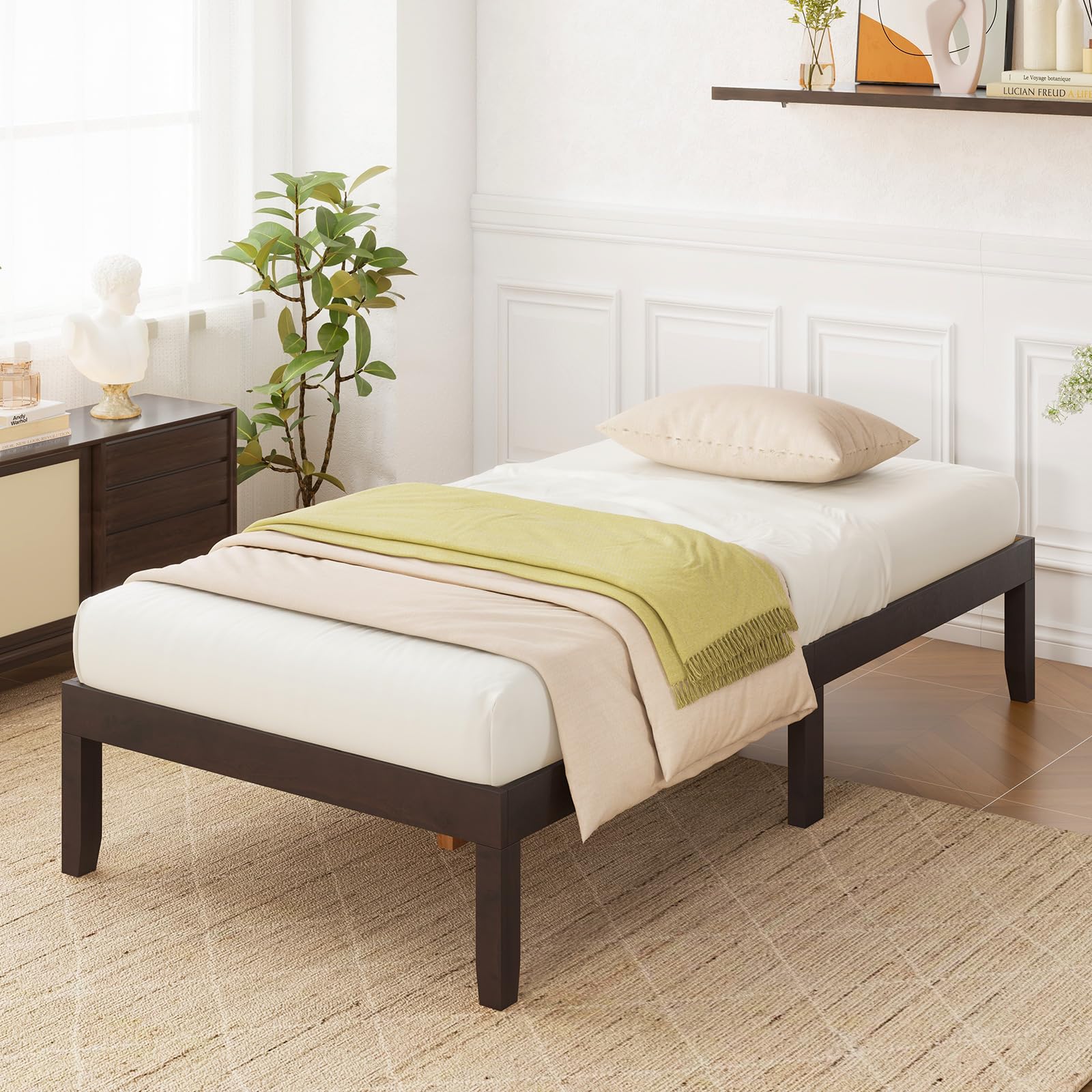 Giantex 14 Inch Twin Wood Platform Bed Frame, Minimalist Twin Bed Frame with Wooden Slats Support & Rubber Wood Legs