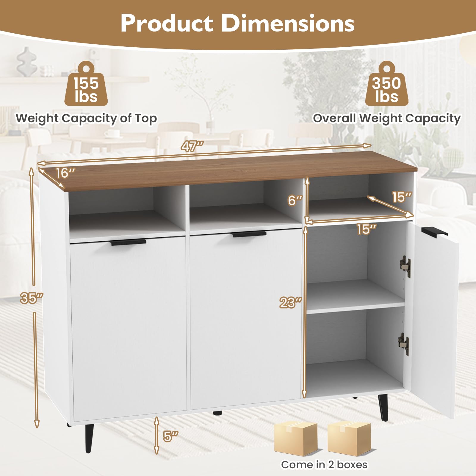 Giantex Sideboard Cabinet - 47” Buffet Cabinet with Storage Compartments, Countertop