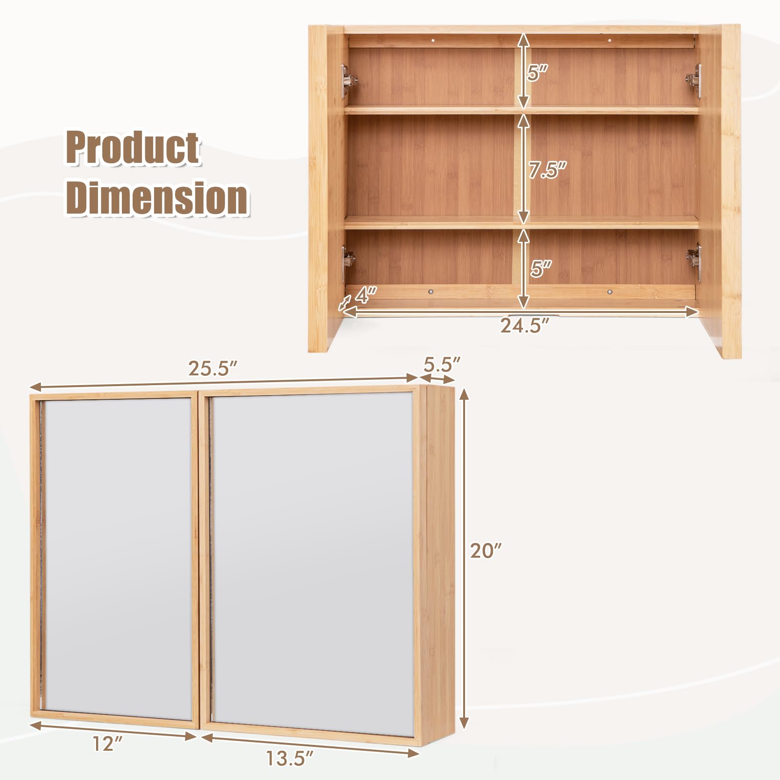 Giantex Medicine Cabinet, Bathroom Medicine Cabinet with Mirror, Reversible Double Door, 2 Adjustable Shelves