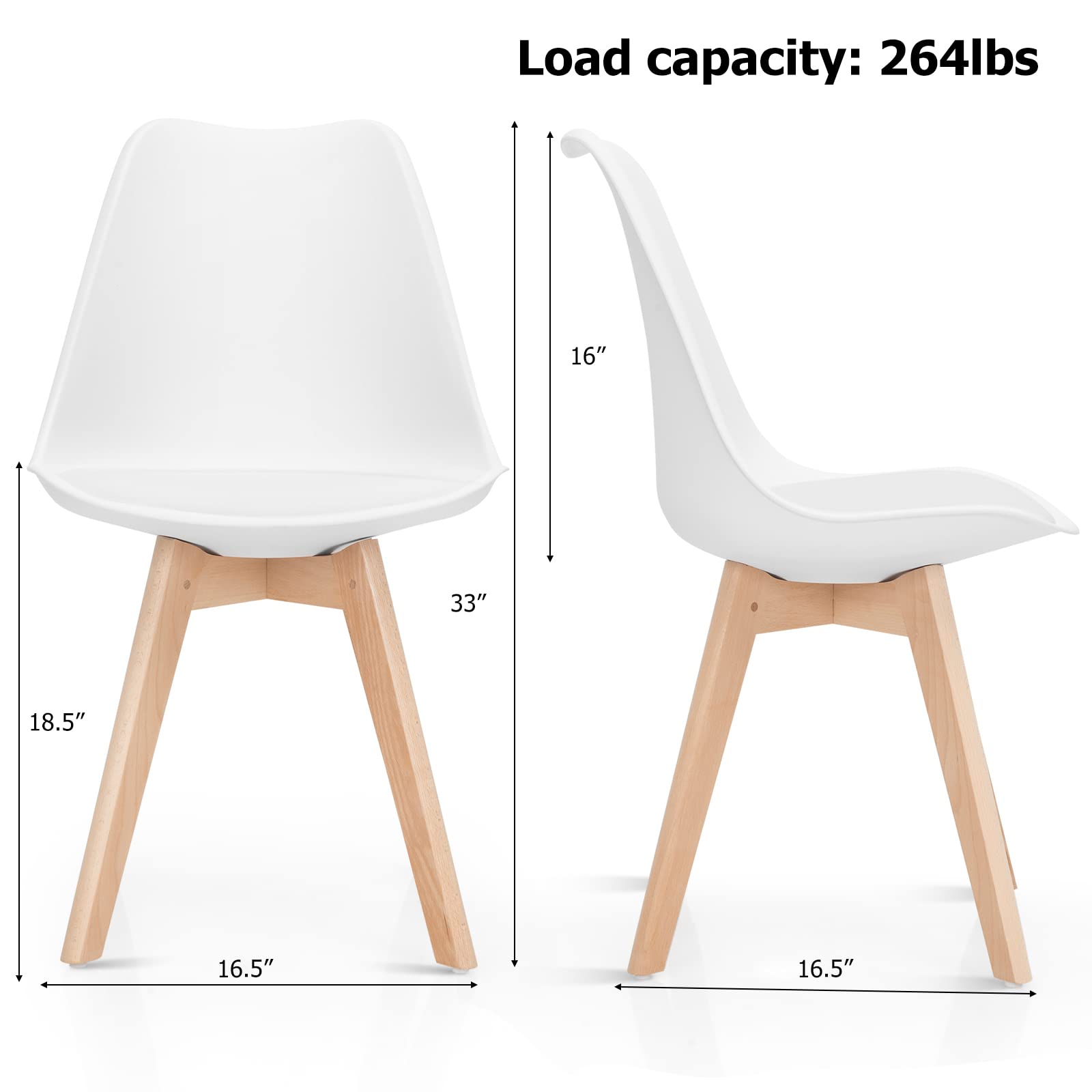 Set of 4 Mid Century Dining Chairs Wood Legs White