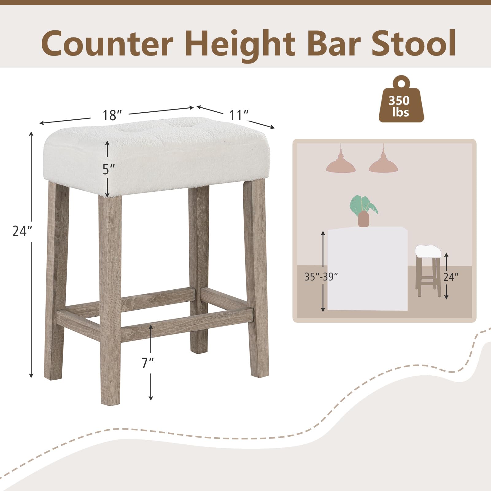 Giantex Sherpa Bar Stools, 24" Counter Height Kitchen Bar Stools with Cushioned Seat