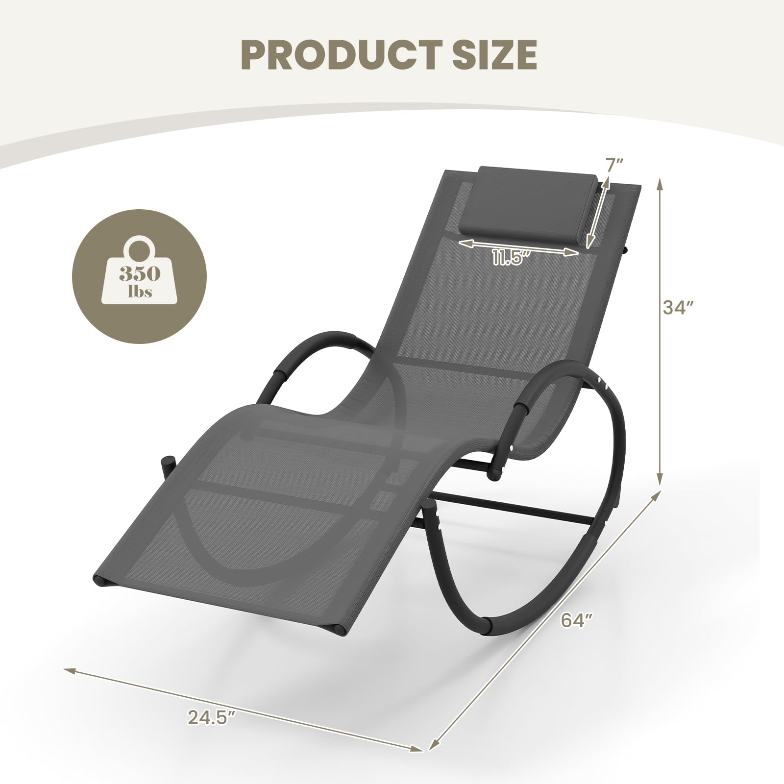 Giantex Outdoor Rocking Lounge Chair, Zero Gravity Rocking Chair with Removable Headrest, Breathable Backrest & Seat