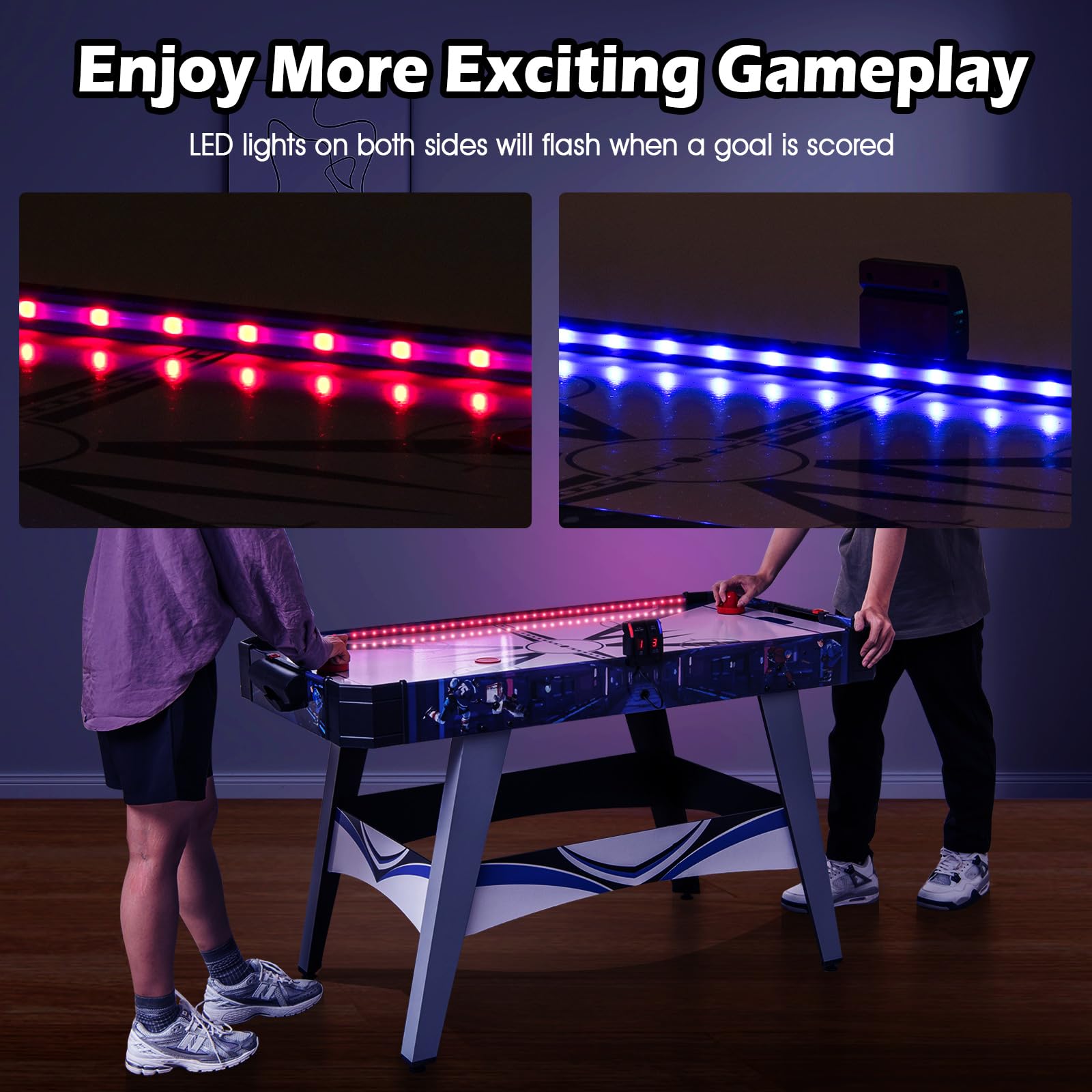 Giantex 54" Air Hockey Table - Arcade Hockey Table Gaming Set w/LED Electronic Scoring & Lights, 2 Pucks, 2 Pushers