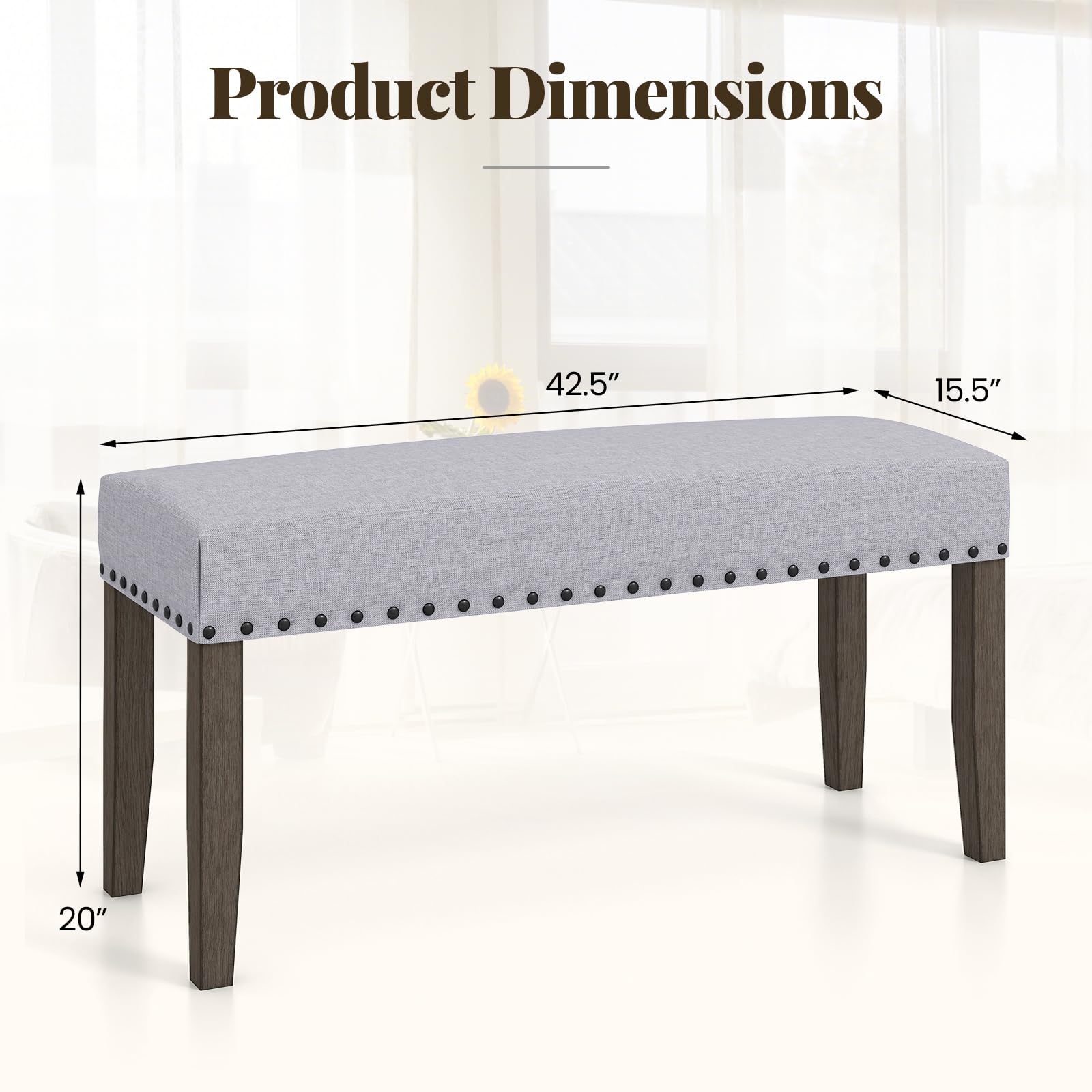 Giantex 42.5” Upholstered Entryway Bench, Set of 1/2 Dining Bench with Nailhead Trim