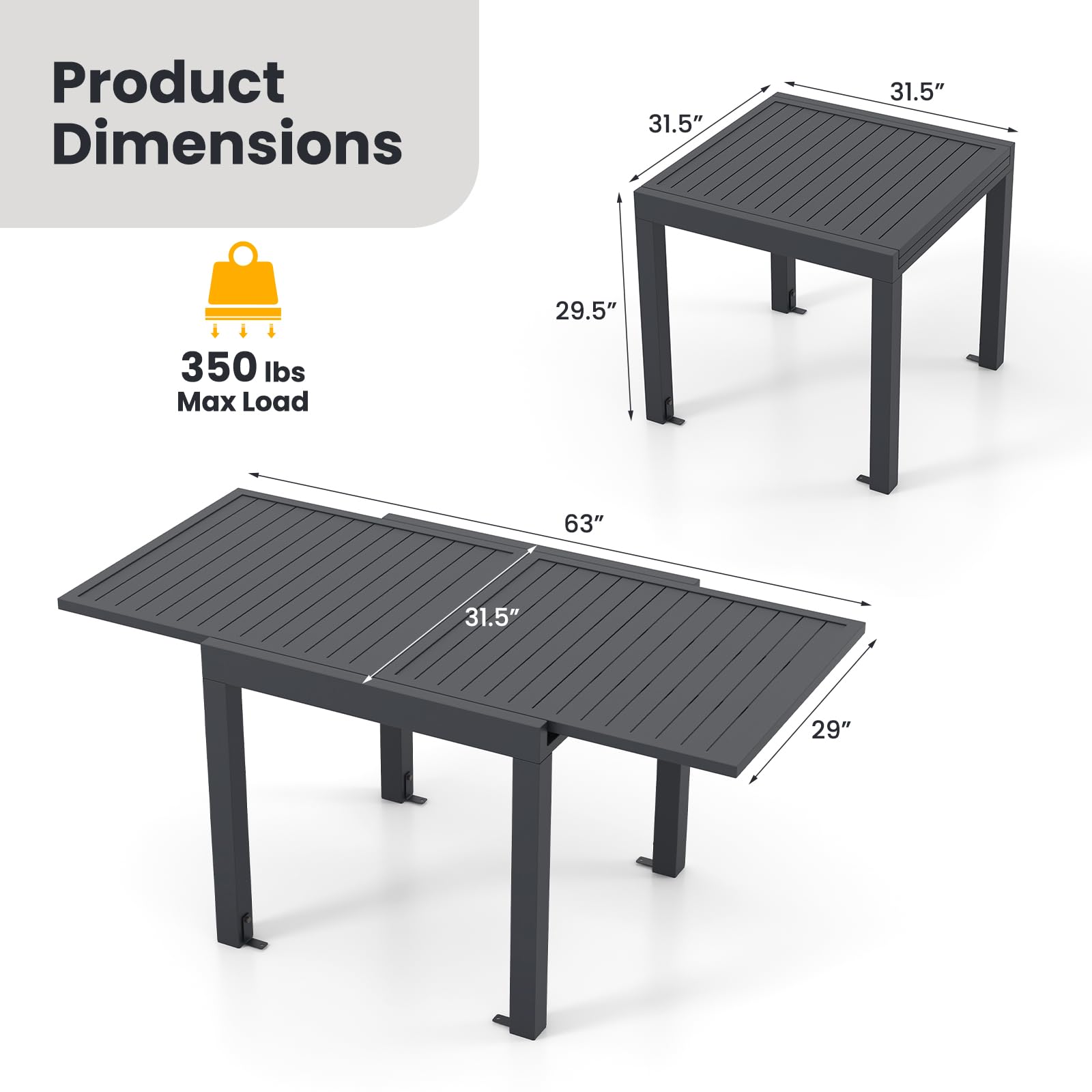 Giantex Expandable Patio Table, 31.5”-63” Extendable Aluminum Dining Table for 4-6 People