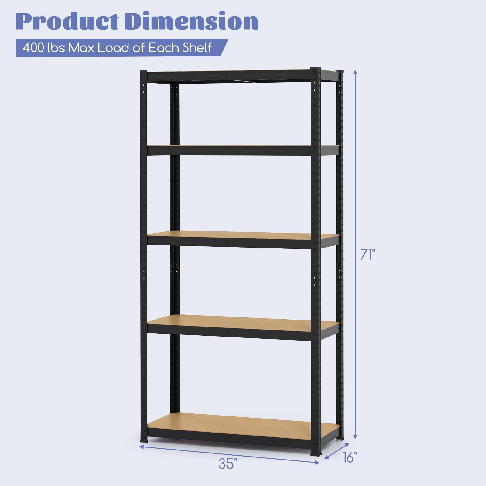 Giantex 5-Tier Storage Utility Shelves, 2000 LBS Total Load Capacity, Metal Garage Shelving Unit