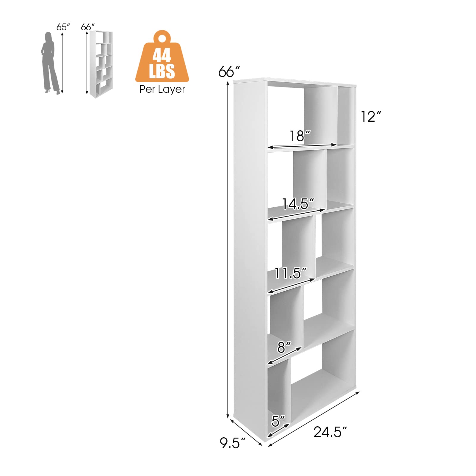 Giantex 5 Tier Bookshelf, 66" Tall 10-Cube Open Shelves Storage Organizer Cabinet
