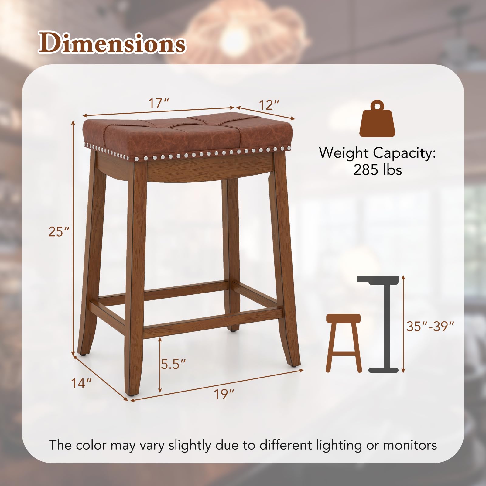 Giantex Bar Stools Set, 25" Counter Height Bar Stools w/Saddle Seat, Footrest, Rivet, Button Tufted, Rubber Wood Frame