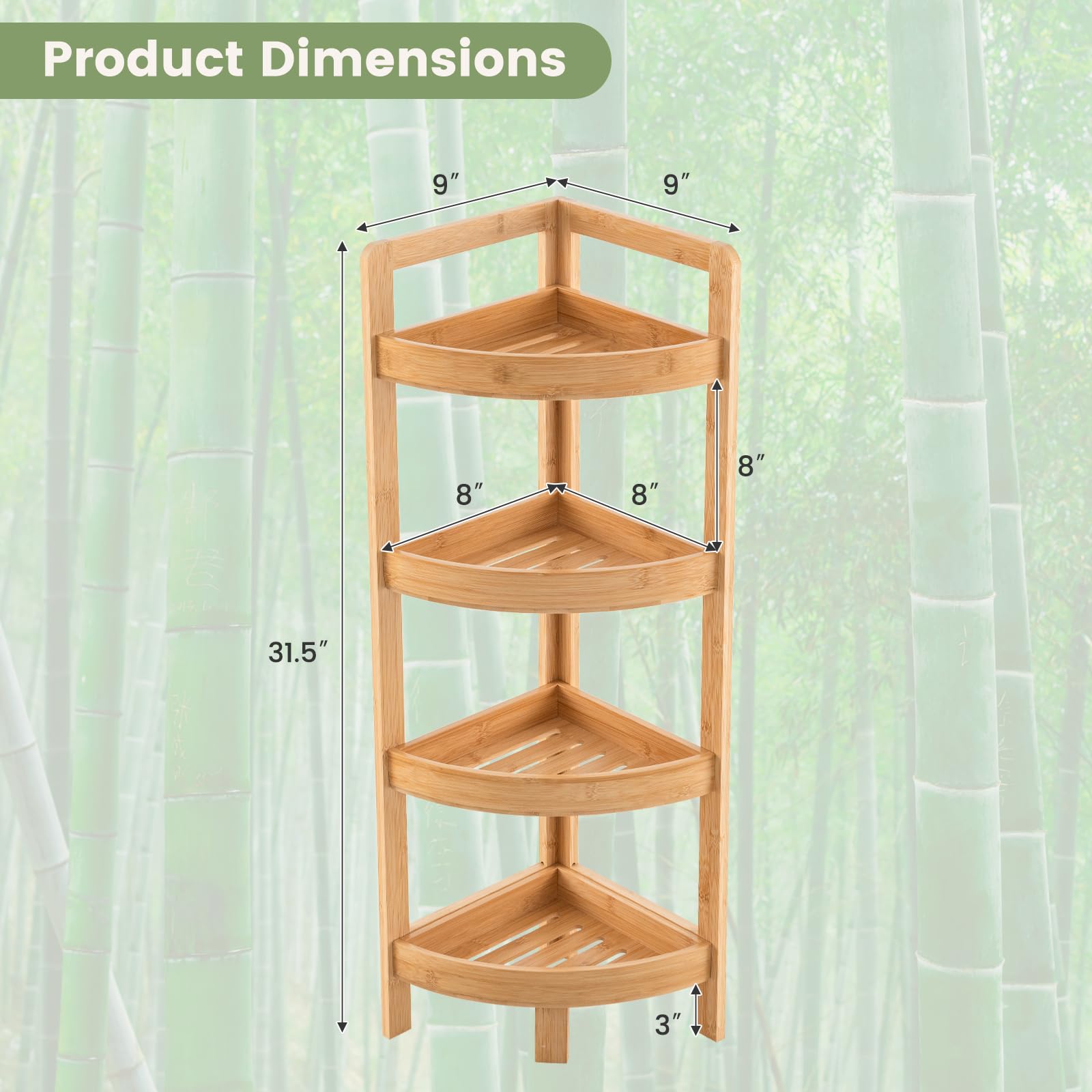 Giantex Bathroom Corner Shelf Stand - 4 Tier Bamboo Corner Stand, 31.5" Corner Storage Shelf