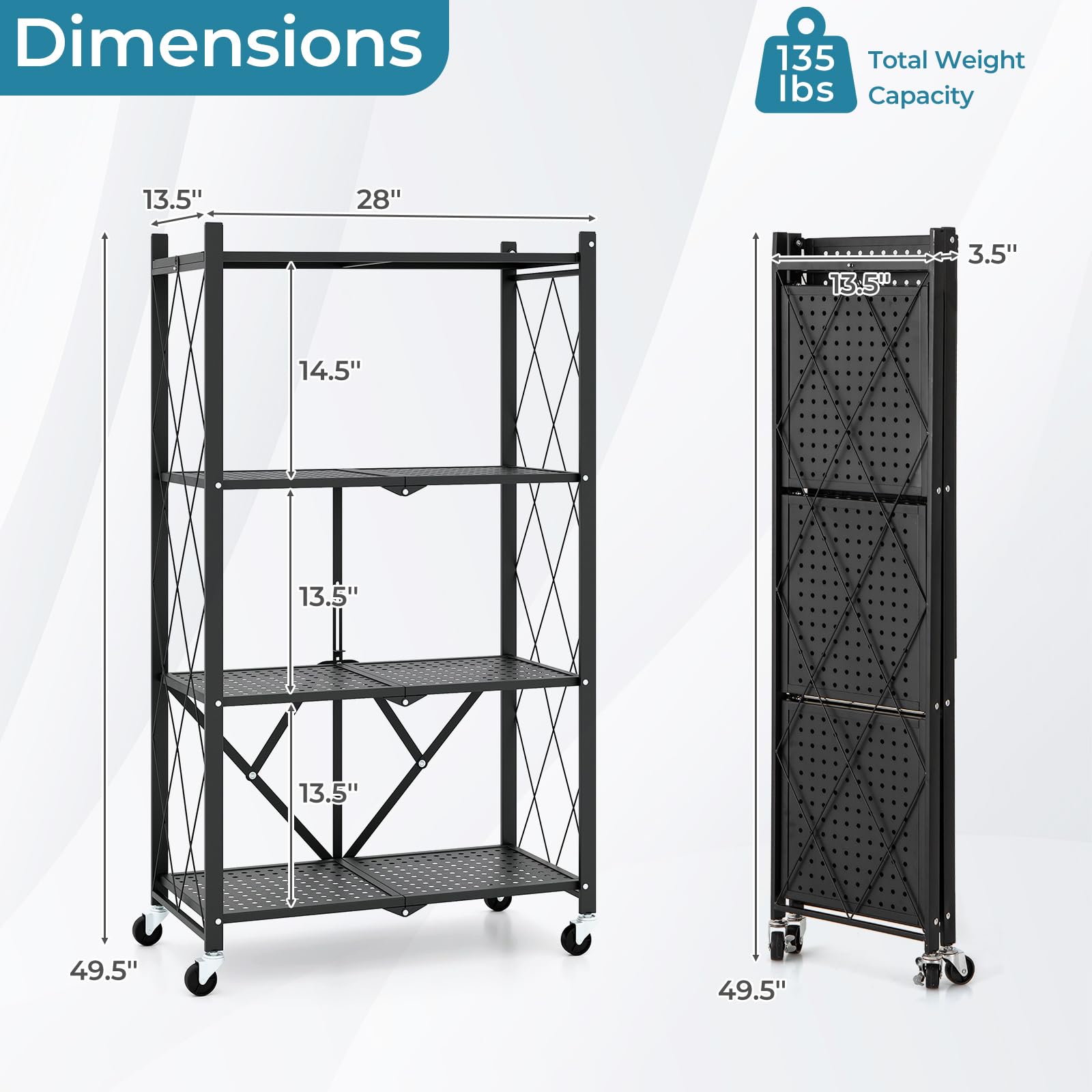 Giantex 4-Tier Foldable Storage Shelf, Collapsible Shelving Unit Display with Lockable Wheels