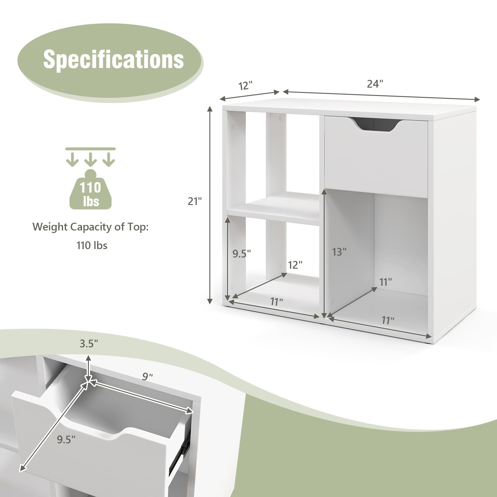 Giantex 3 Cube Bookcase with Drawer, 2 Tier Bookshelf for Small Space, Modern Freestandin