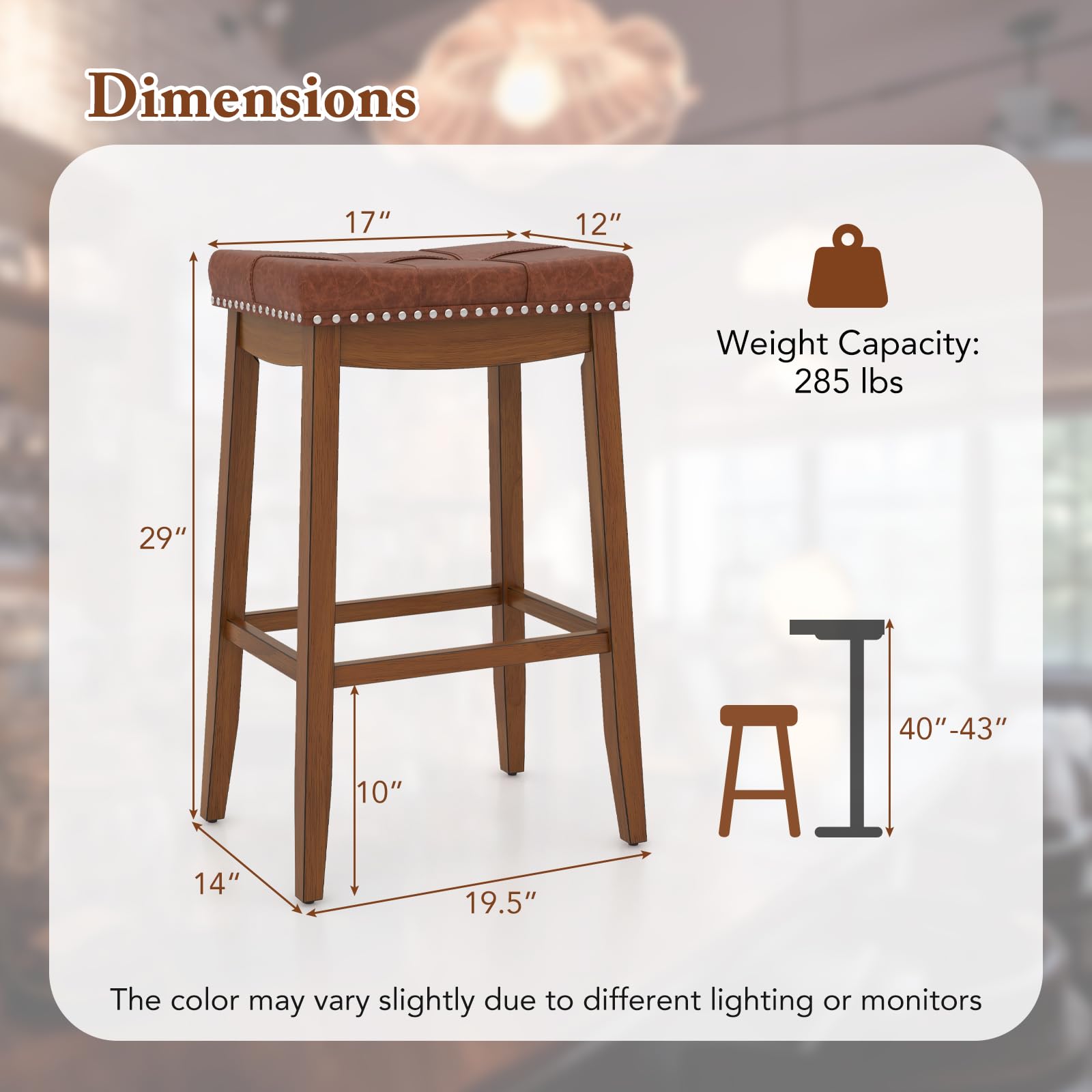 Giantex Bar Stools Set, 29" Counter Height Bar Stools w/Saddle Seat, Footrest, Rivet, Button Tufted, Rubber Wood Frame