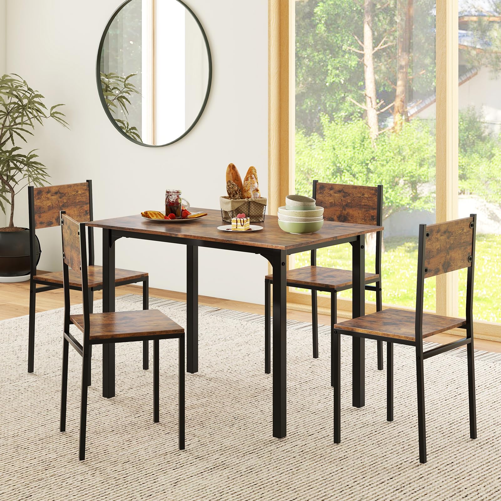 Giantex Dining Table Set for 4, 5-Piece Kitchen Table Set with Dinner Table, Dining Chairs