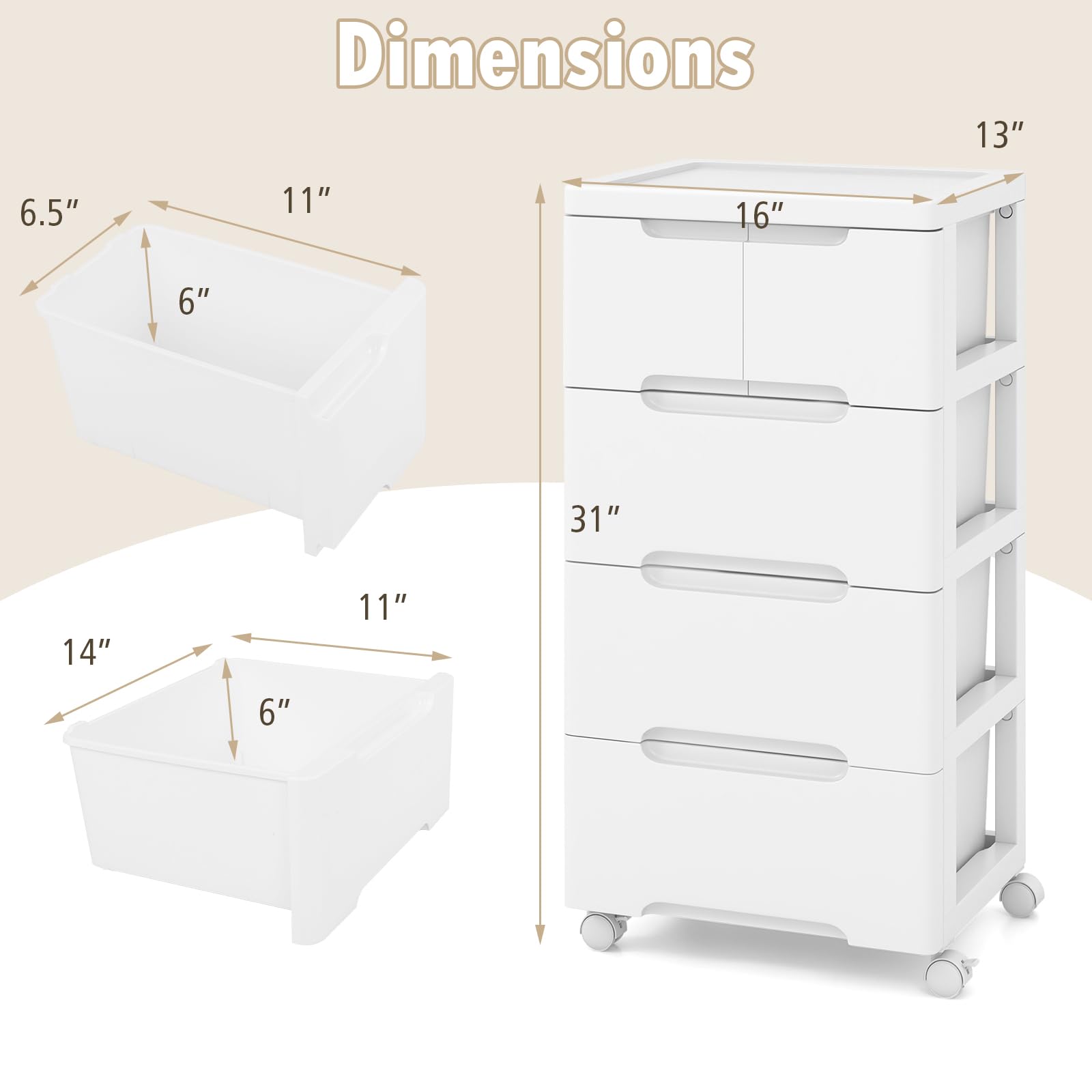 Giantex Rolling Storage Drawer Cart, Storage Unit on Wheels, Plastic Storage Cart Organizer