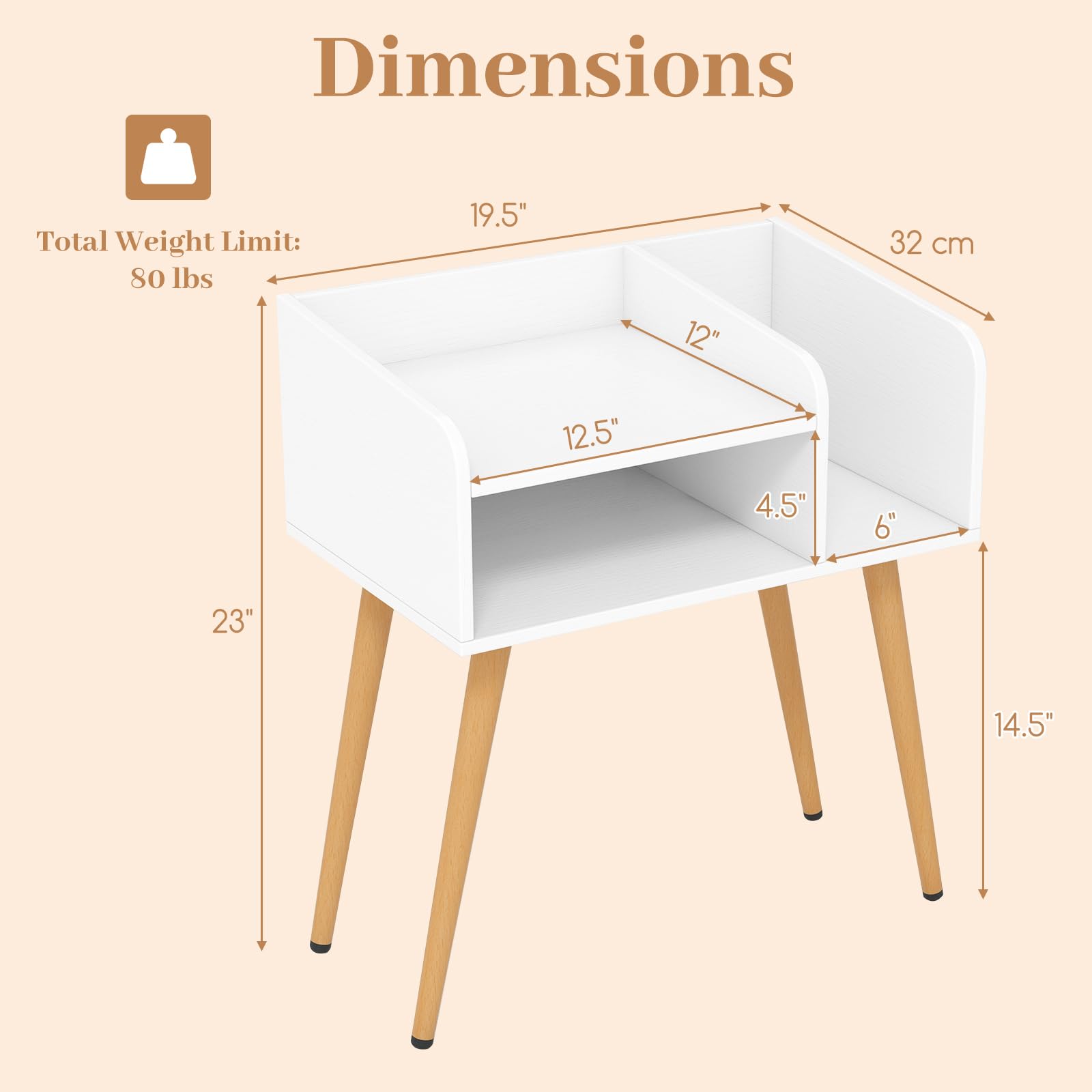 Giantex End Table with Open Storage Shelves, Mid Century Modern Side Table with Metal Legs