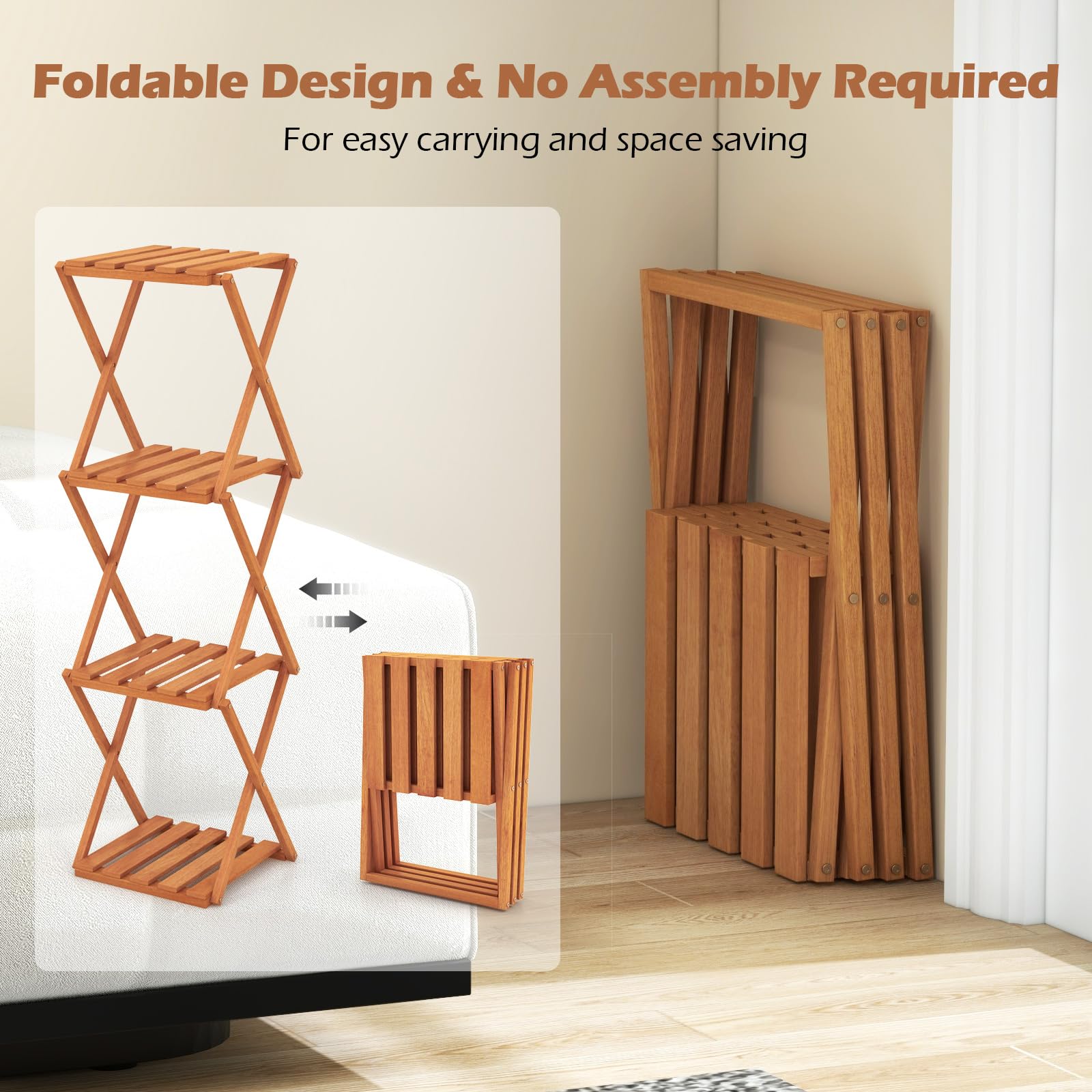 Giantex 4-Tier Foldable Plant Stand, Wooden Folding Display Rack with Sturdy X-shaped Structure