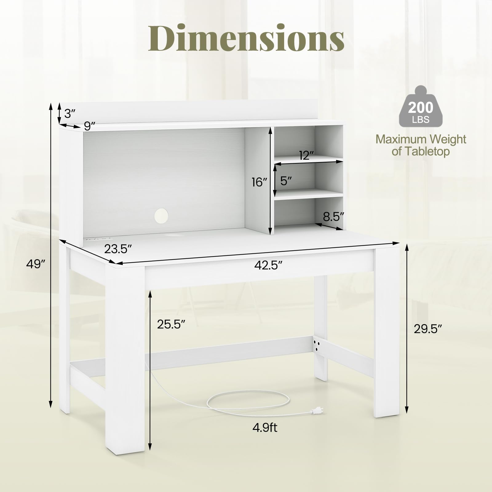 Giantex Computer Desk with Hutch, Modern Home Office Desk with Power Outlets, Storage Shelves & Cable Hole