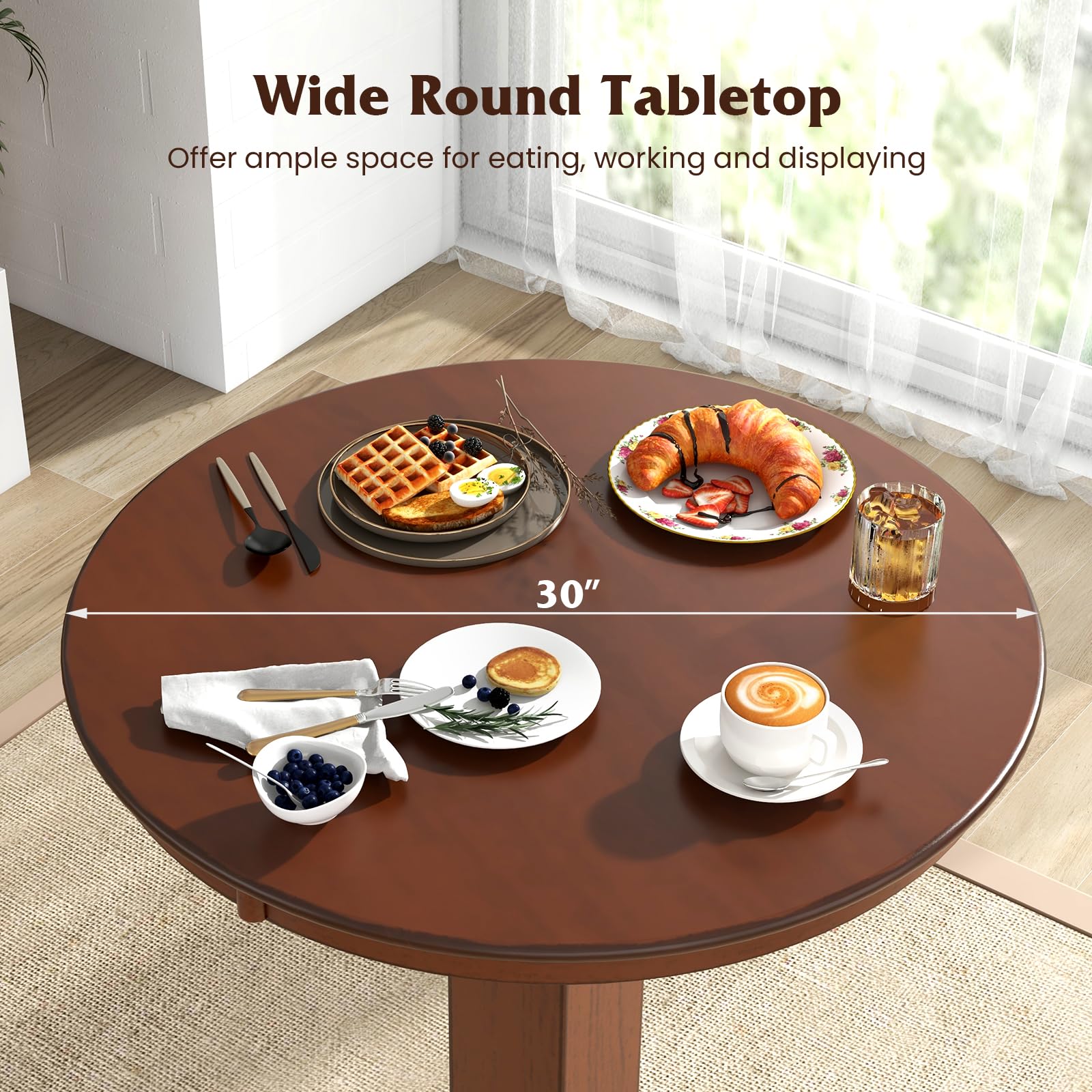 Giantex 30” Round Bar Table, Dining Table with Rubber Wood Frame